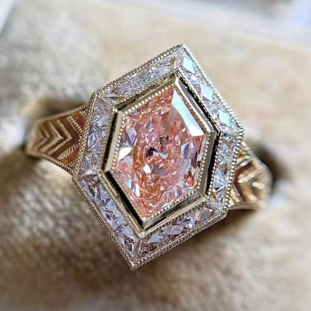 Pink CZ Halo Ring for Women with Milgrain Details Vintage Statement Promise Engagement Jewelry
