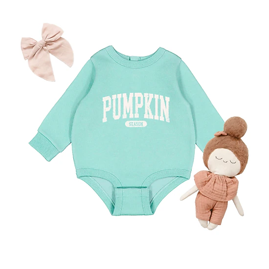 The Juniper Shop - Infant Fleece BodySuit - Pumpkin Season Varsity Cream