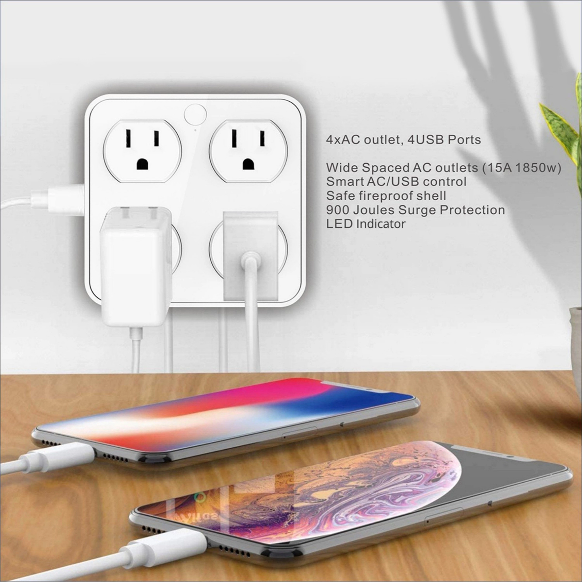 Eco4life Smart WiFi Surge Protector Wall Tap 4AC 4USB Ports