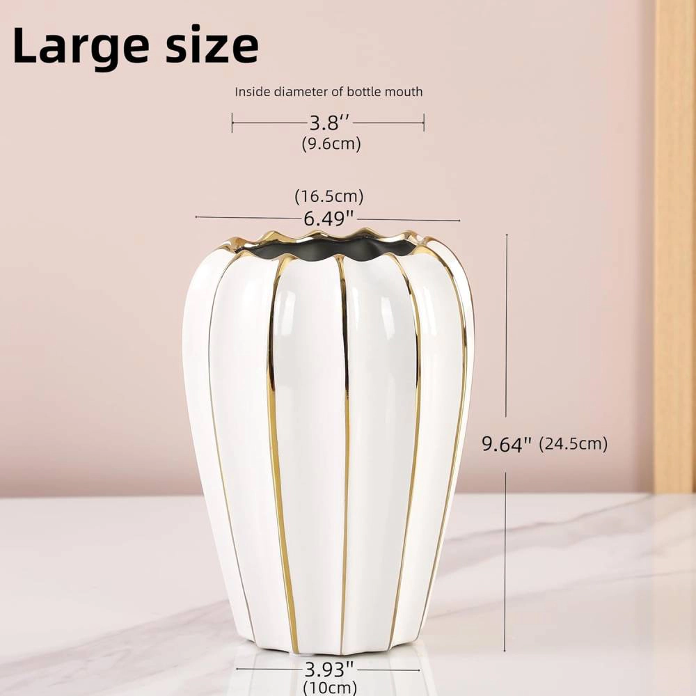 Haven Craftworks Unisex Rustic White Gold Ceramic Centerpiece Ornamental Vase