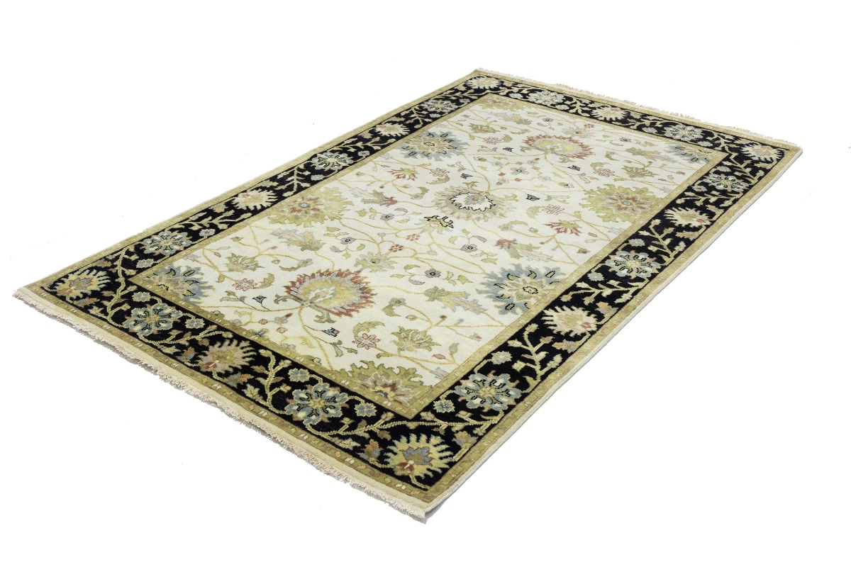 Magic Rugs 5'0 X 8'0 Hand Knotted Peshawar Cream Floral Wool Rug
