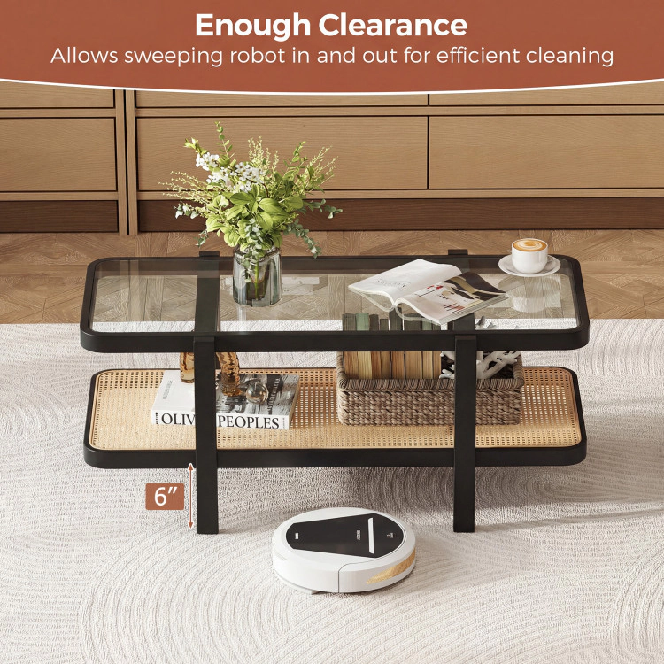 Hivvago 2-Tier Glass-Top Coffee Table Featuring Practical Storage