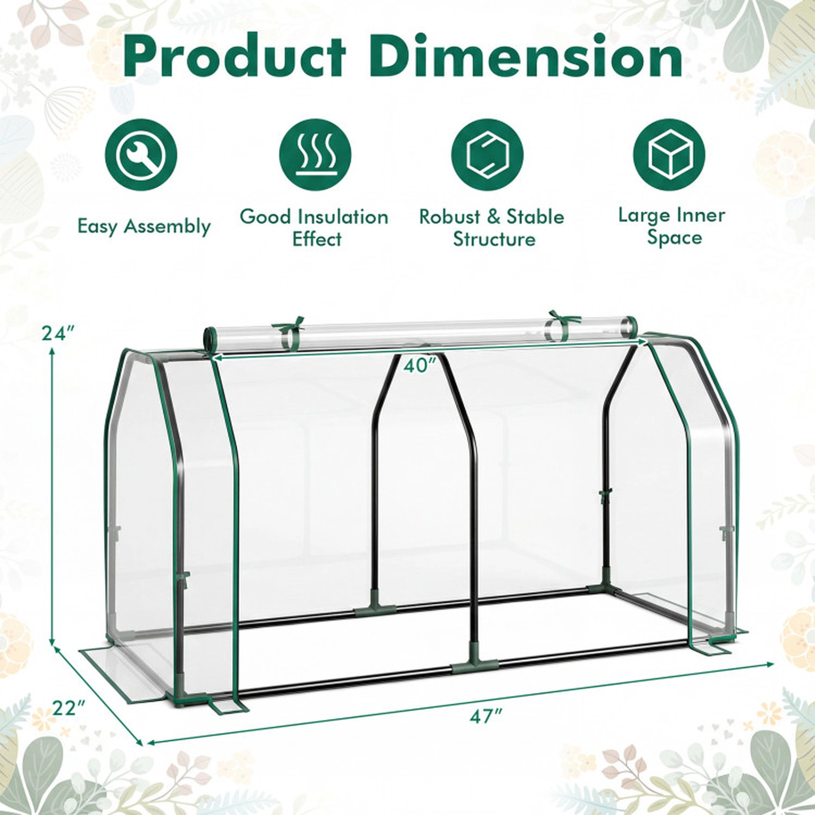SUGIFT Portable Mini Greenhouse 47 in with PE Grid Cover and Zippered Door for Vegetables