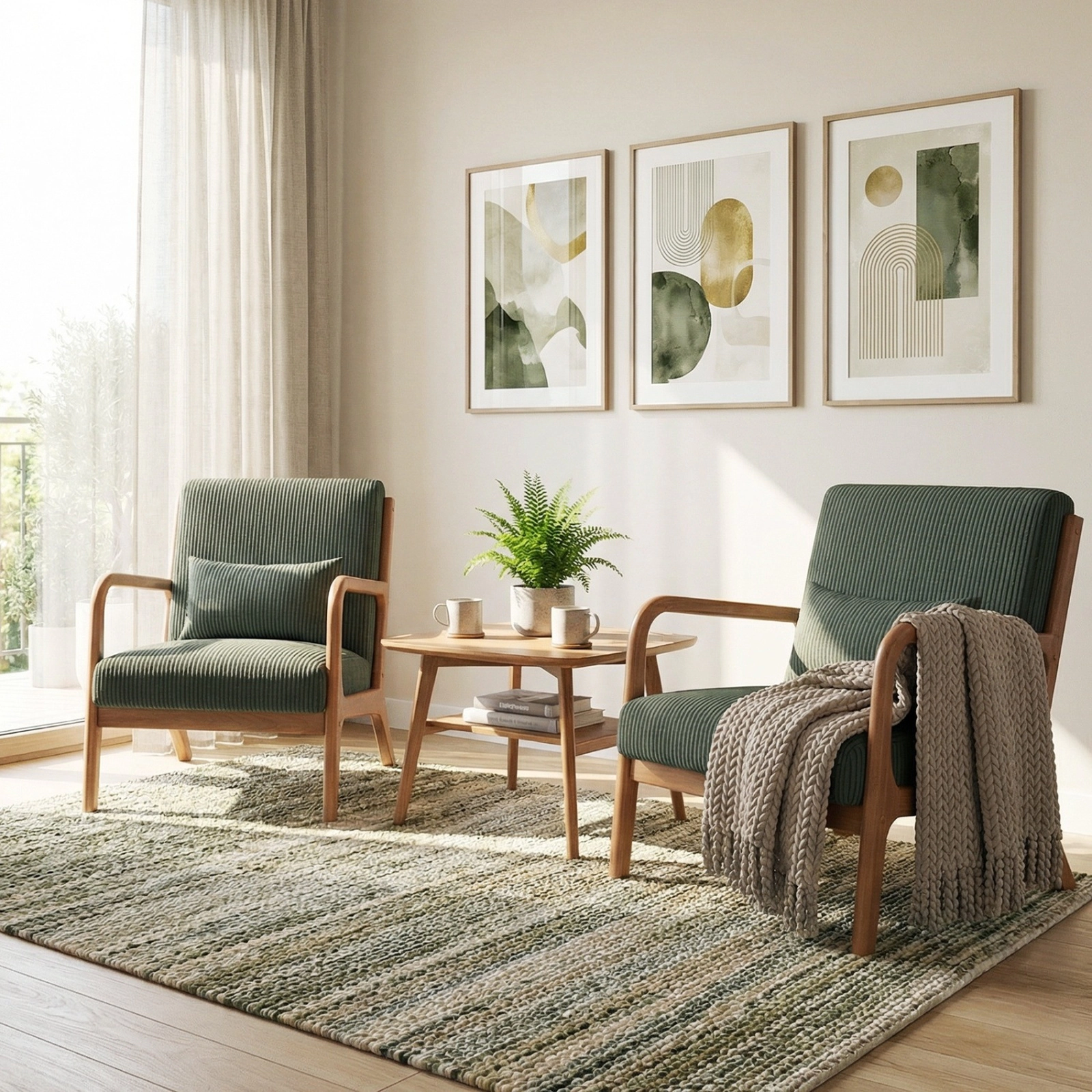 SUGIFT Lumbar Pillow and Wood Frame 350-lb Corduroy Upholstered Lounge Accent Chair
