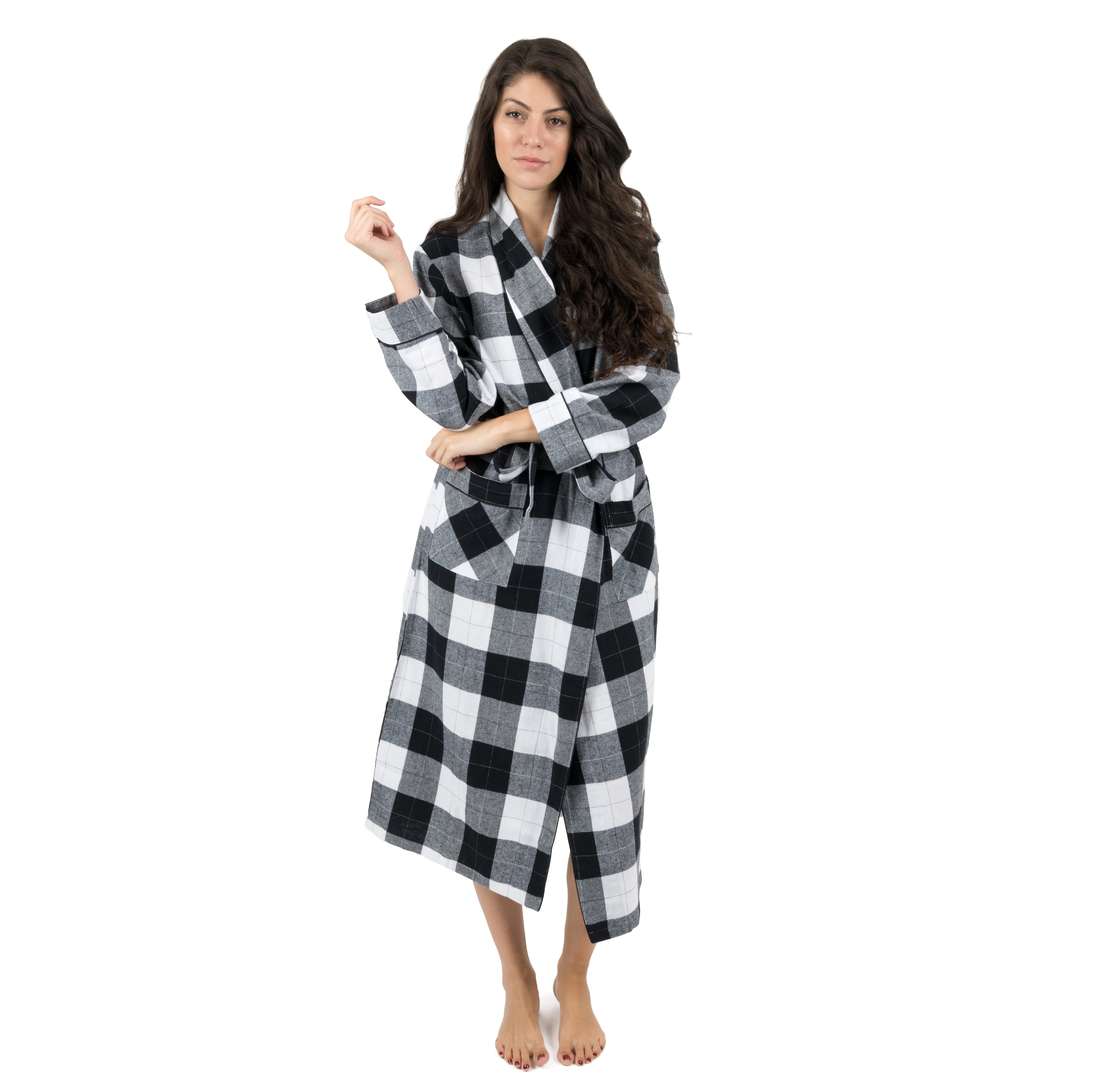 Leveret Womens Plaid Cotton Flannel Robe with Front Patch Pockets