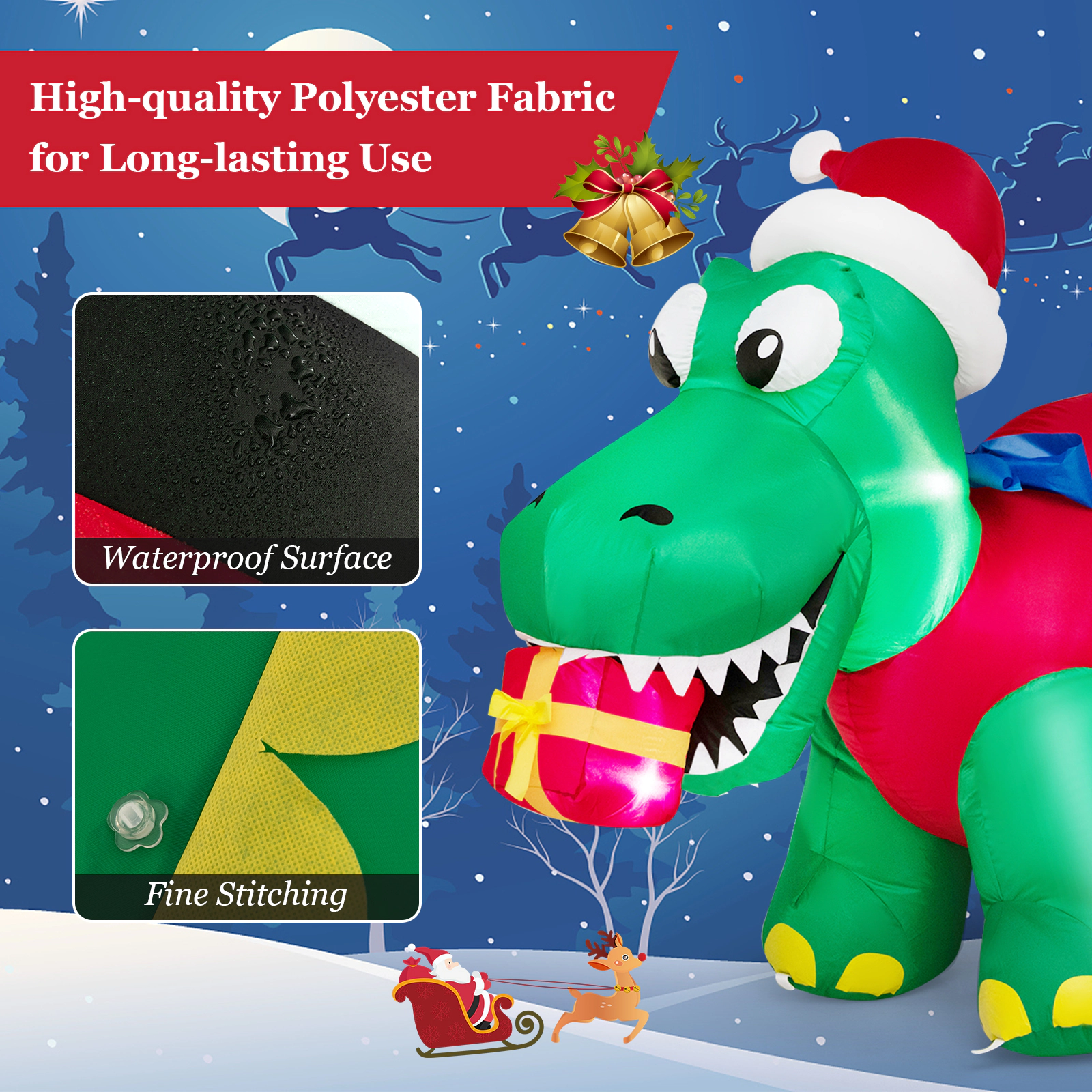 SUGIFT Inflatable Dinosaur Christmas Yard Decoration with LED Lights 6-ft Tall Green