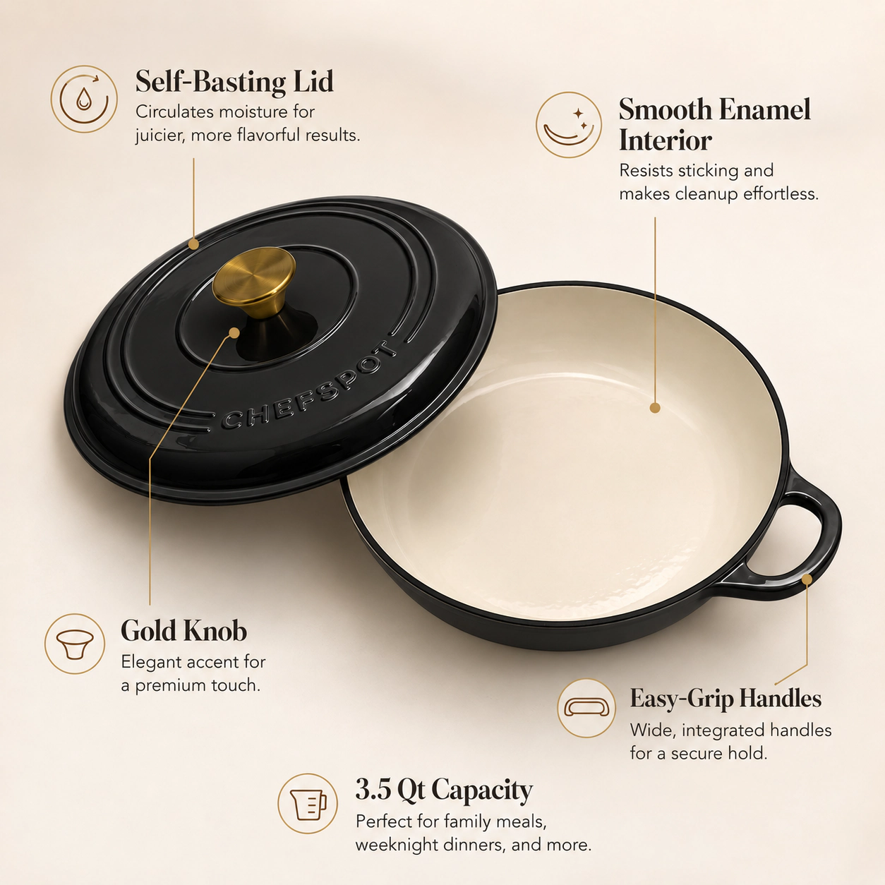 CHEFSPOT 3.5 Quart Enameled Cast Iron Braiser Pan
