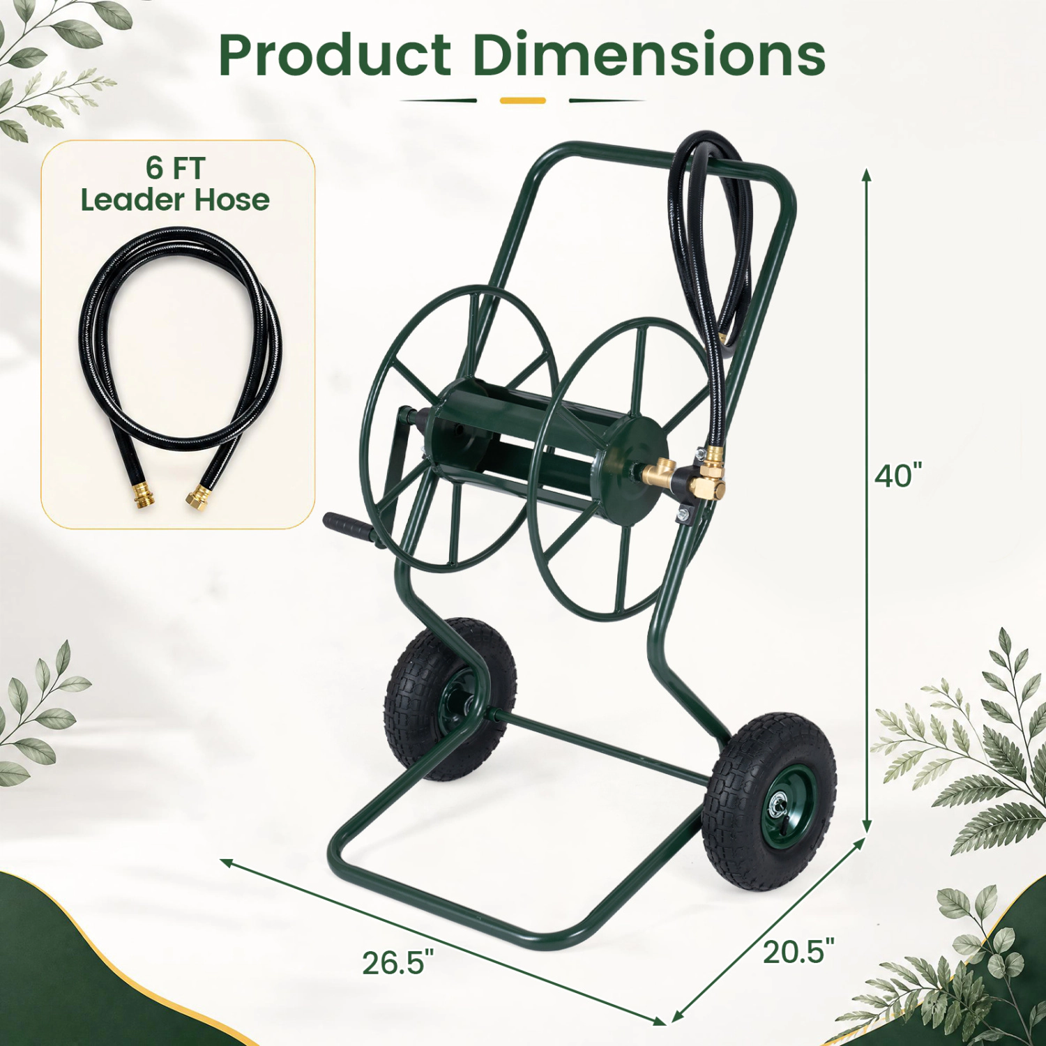 LJG Heavy Duty Garden Hose Reel Cart Holds up to 300 FT of 5/8" Hose