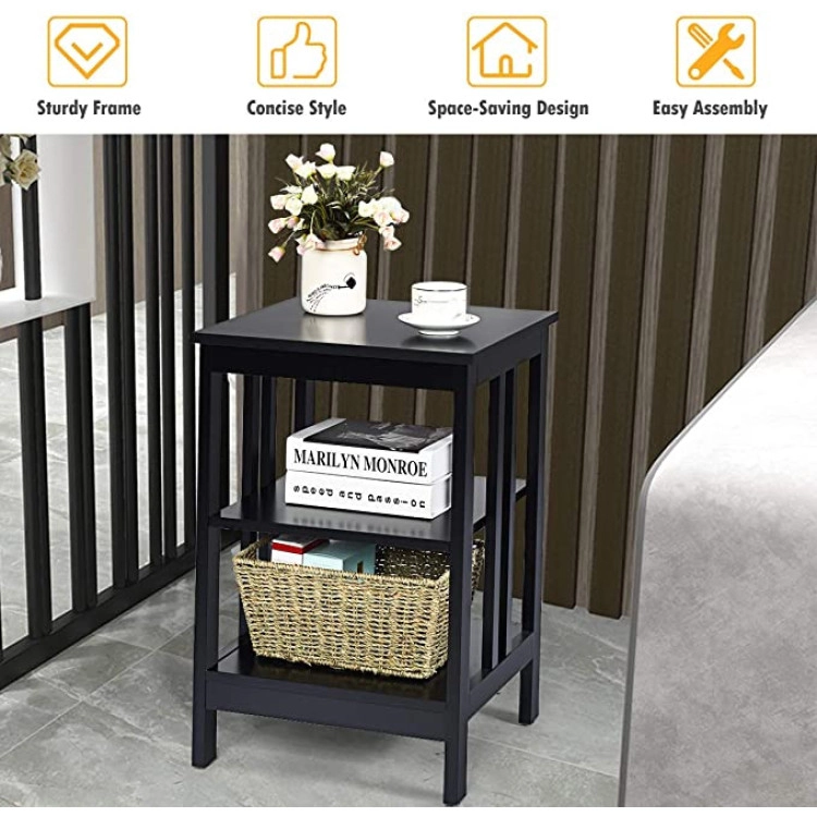 Hivvago 2 Pieces 3-Tier Nightstand With Reinforced Bars And Stable Structure
