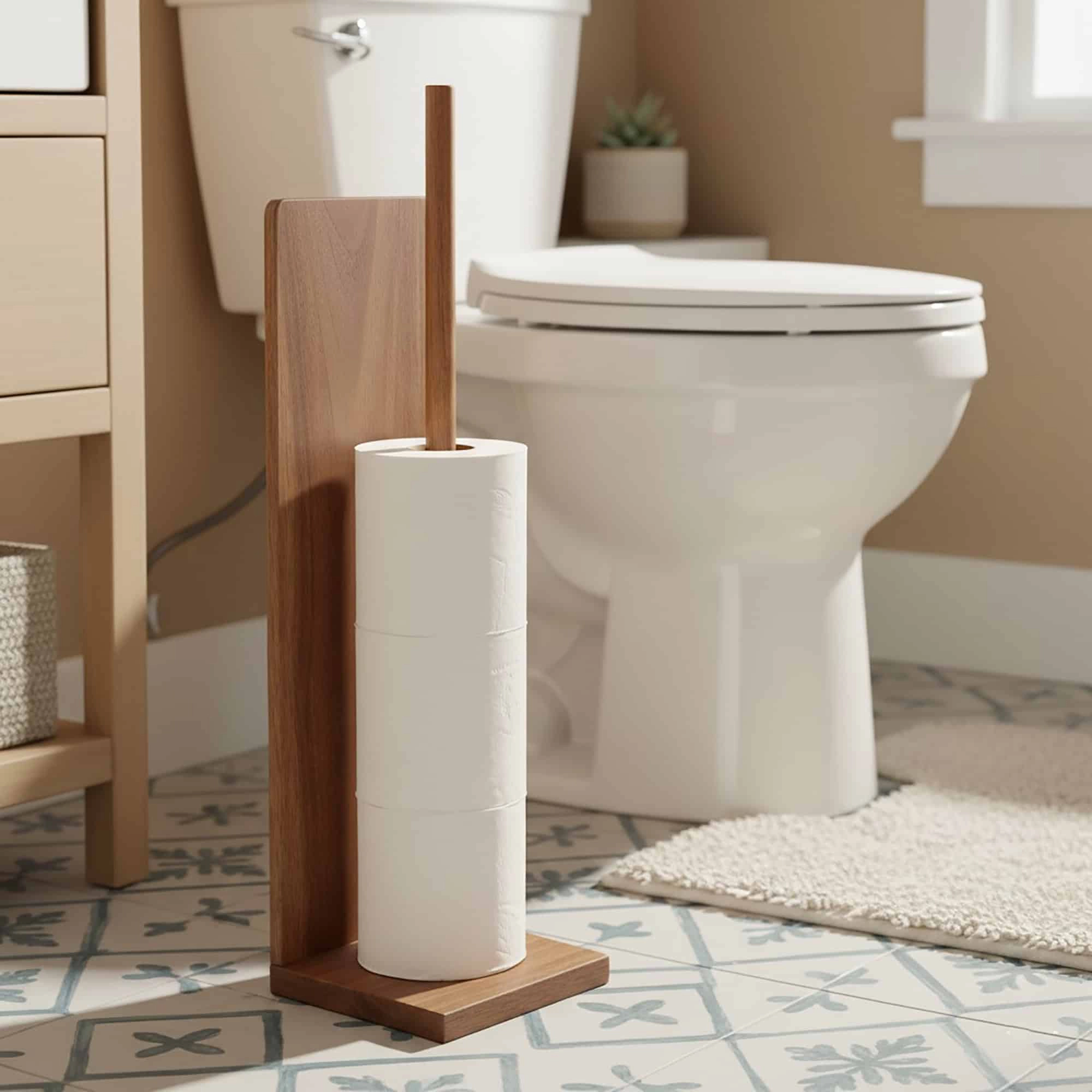 Evideco French Home Goods Free-Standing Toilet Paper Holder - Holds 4 Rolls, Compact Square Moisture-Resistant Design