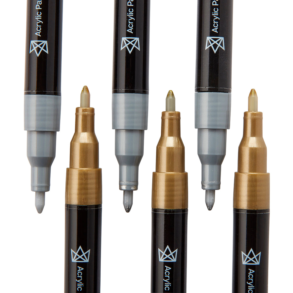 KINGART PRO Acrylic Paint Pens Extra-Fine Tip 0.7mm - Silver & Gold 6 pc