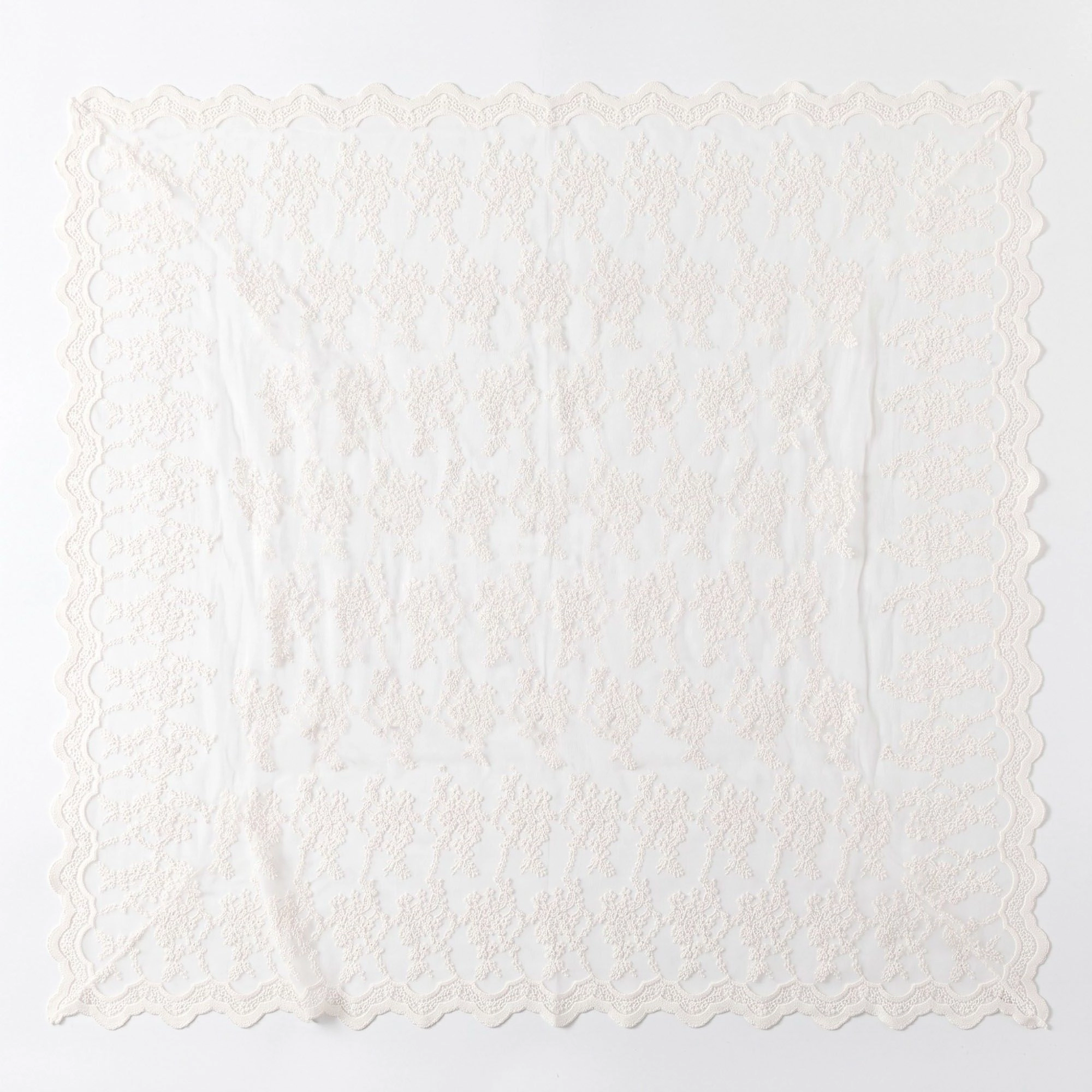 Alilang Unisex Off White Floral Lace Square Tablecloth with Scalloped Edges 55.1x55.1in