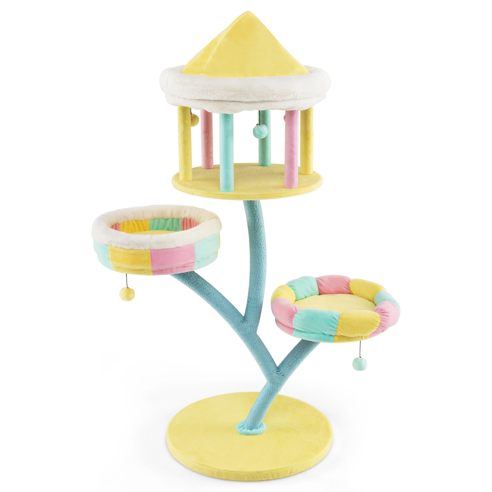 SUGIFT Multi-Layer Cat Tree with 2 Removable Perches Faux Rabbit Fur and Scratching Posts