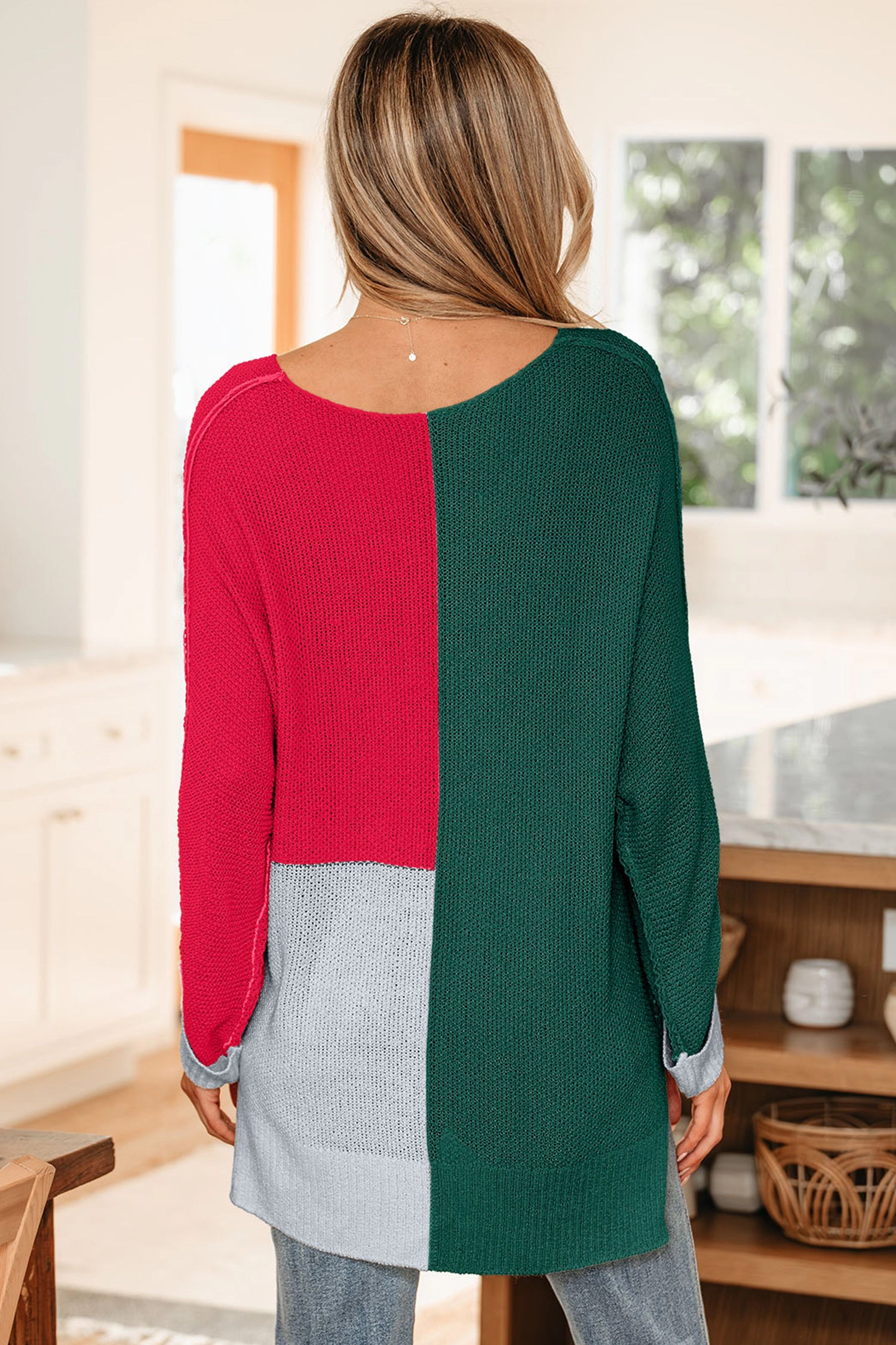 Threaded Pear Women's Demi Block Knit Loose Sweater