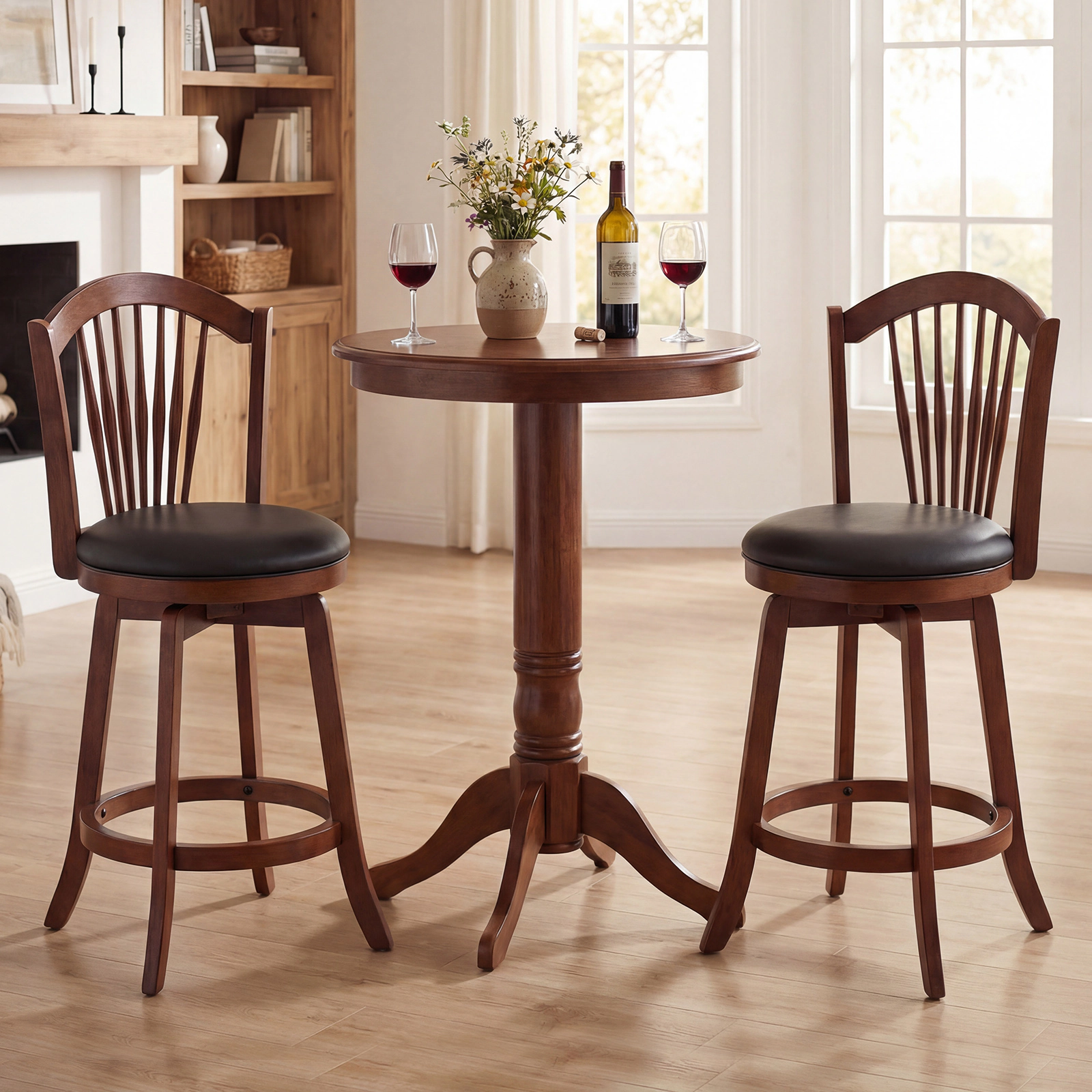 LJG Swivel Bar Stools with Backrests and Wood Frame for Kitchen Island