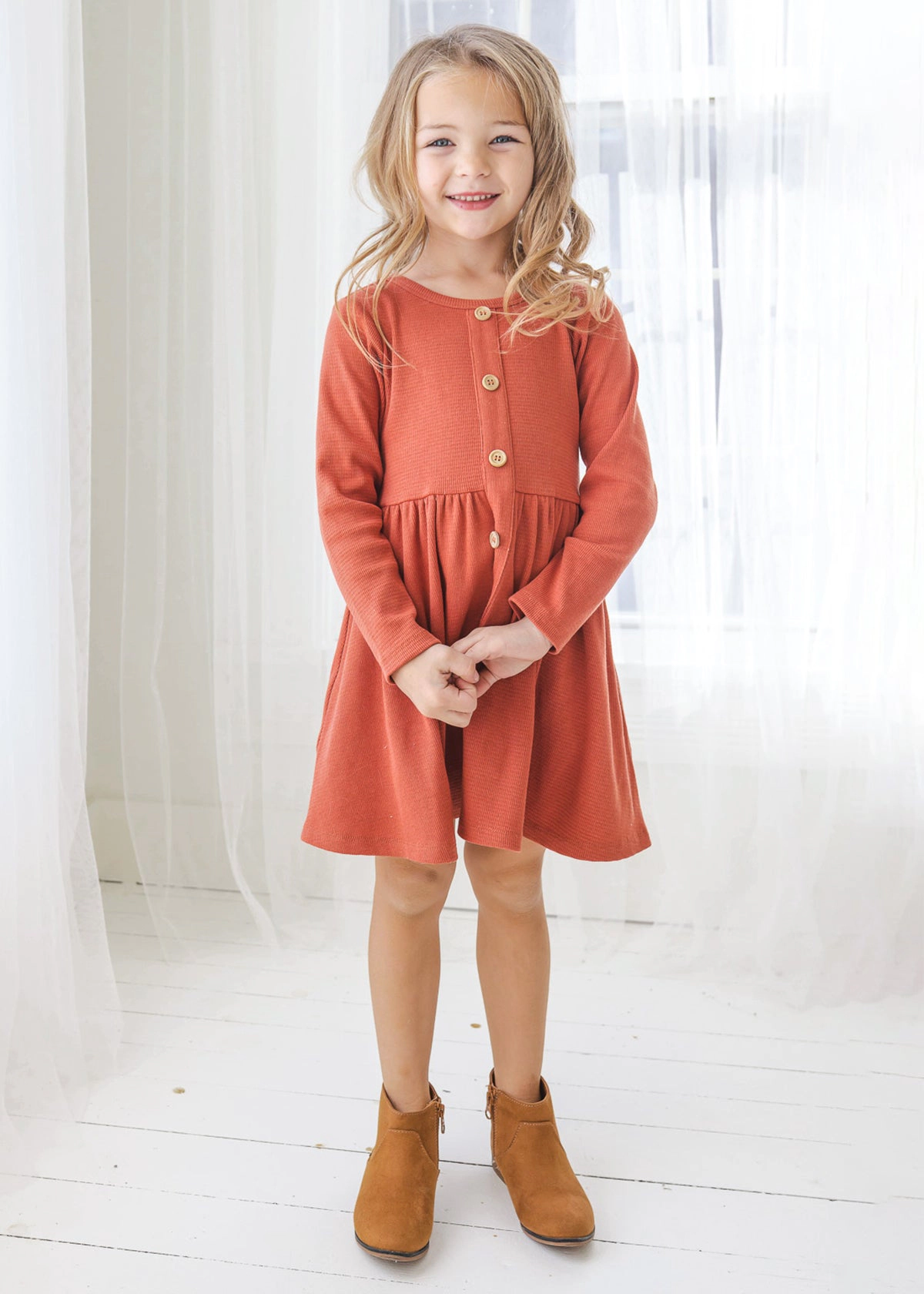 Mabel and Honey Aubrey Thermal Long Sleeve Knit Dress
