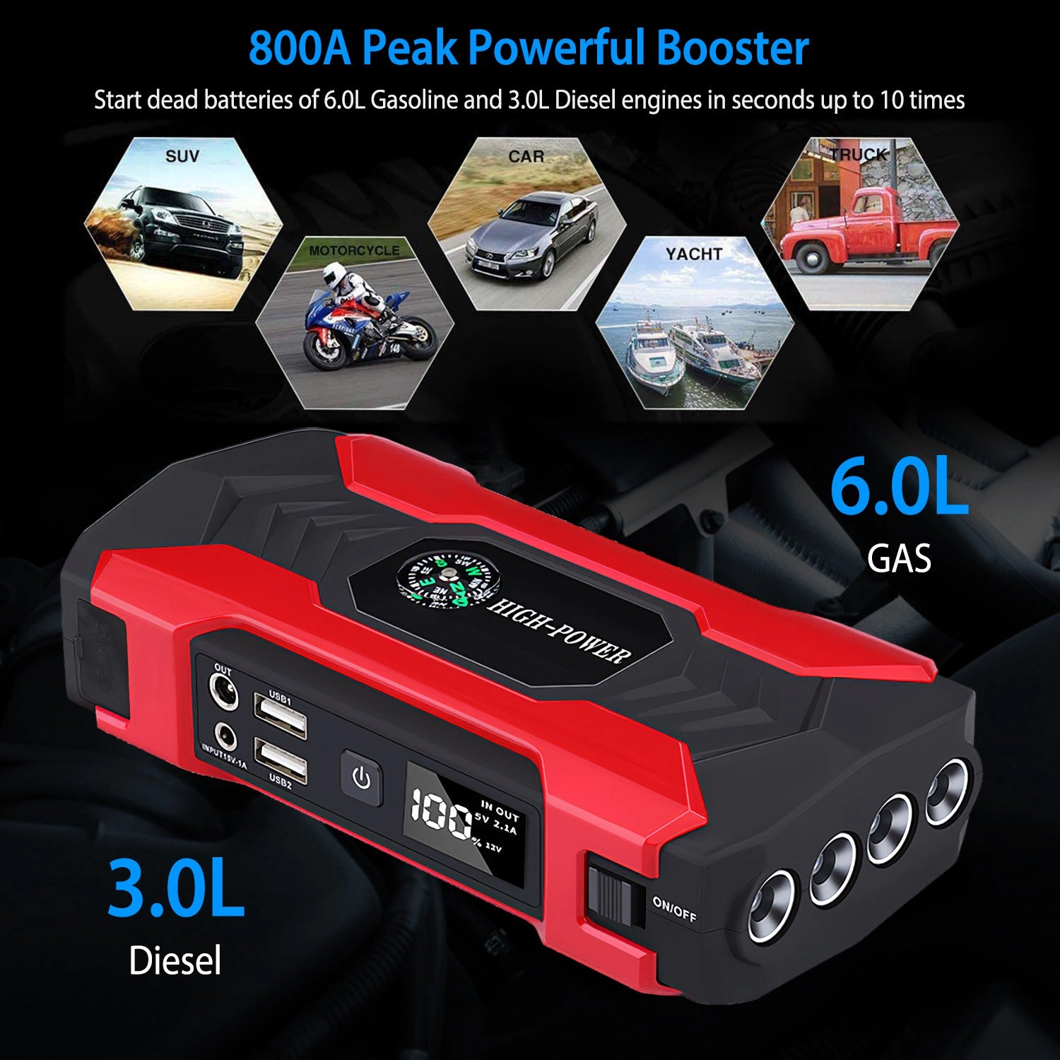GBruno 800A 28000mAh Car Jump Starter Battery Charger