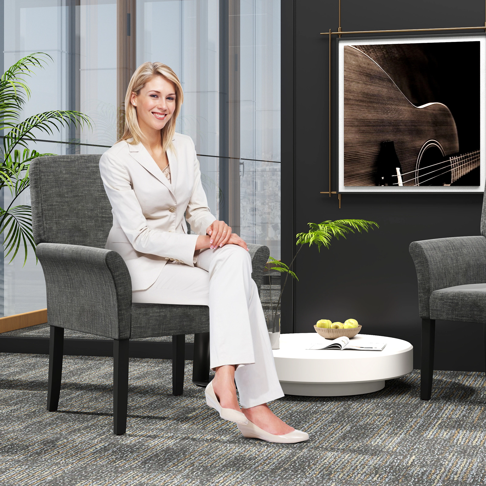 SUGIFT Ergonomic Executive Guest Reception Arm Chair 330-Lb Capacity 19-In Seat Height Single Chair Gray Black