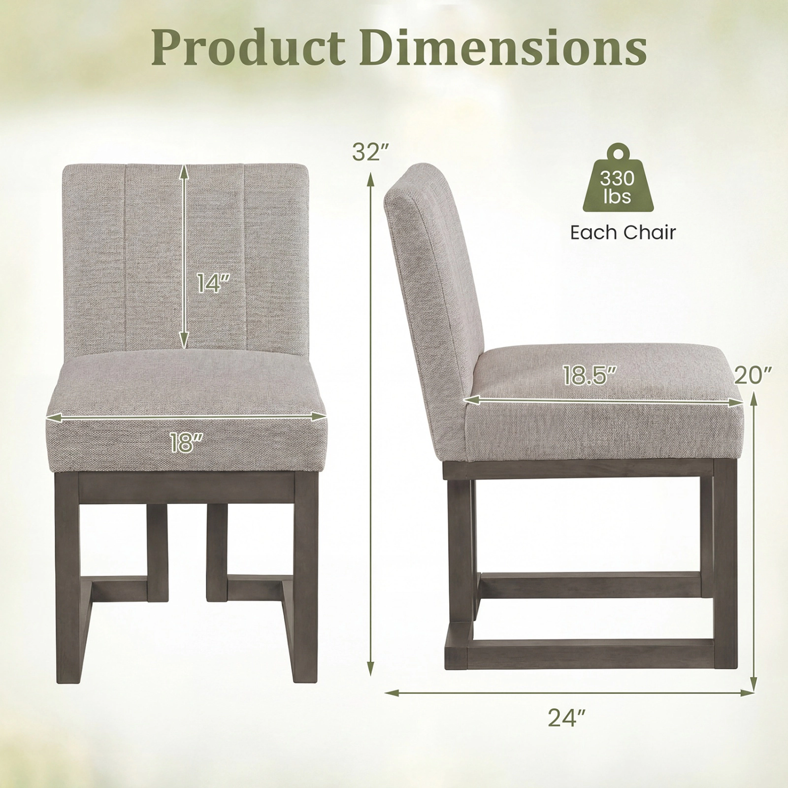SUGIFT Modern Farmhouse 5.5 Thickened Padded Seat 330-lb Set of 4 Fabric Dining Chairs