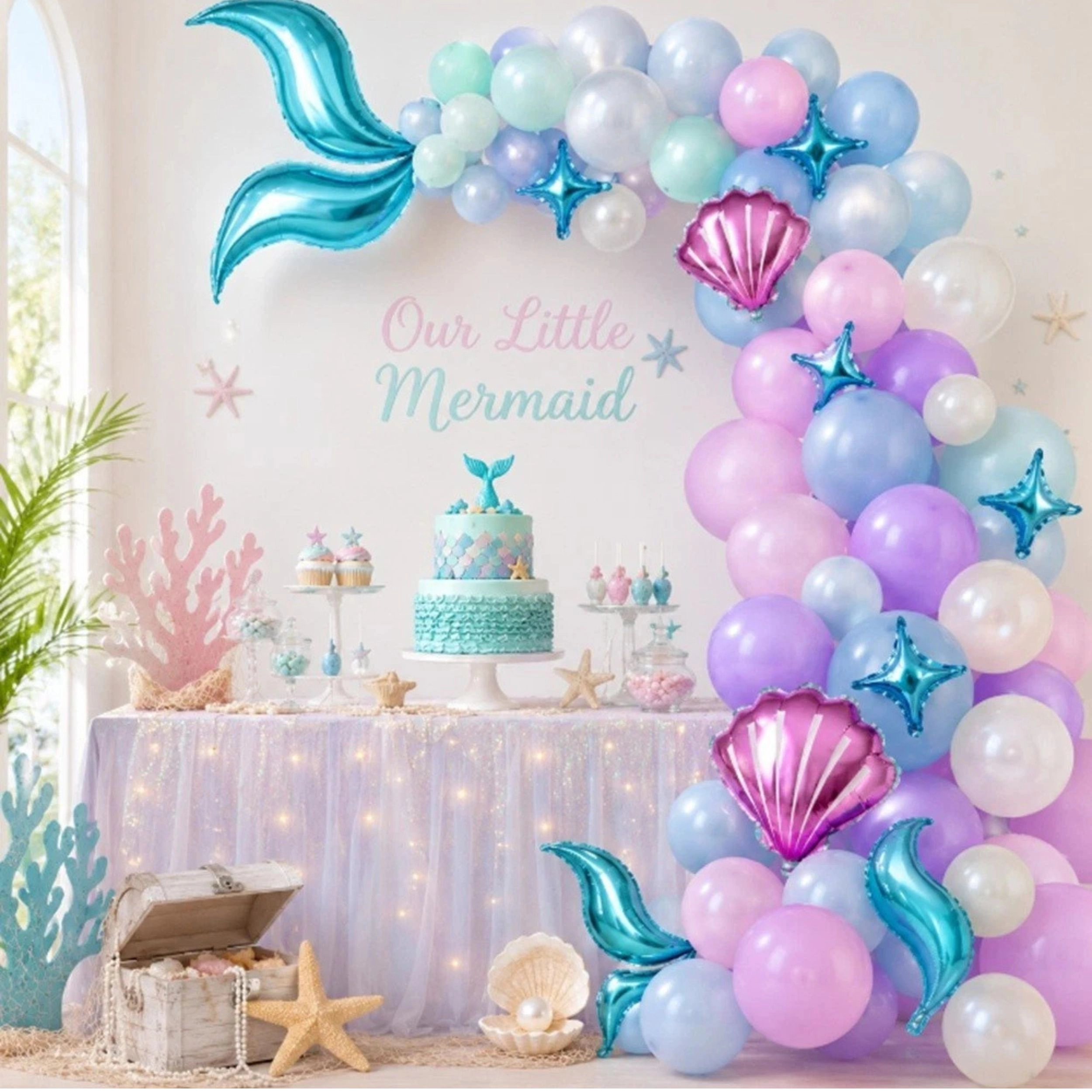 Home Collection 87-Piece Mermaid Balloon Garland Kit Under the Sea Party Decoration