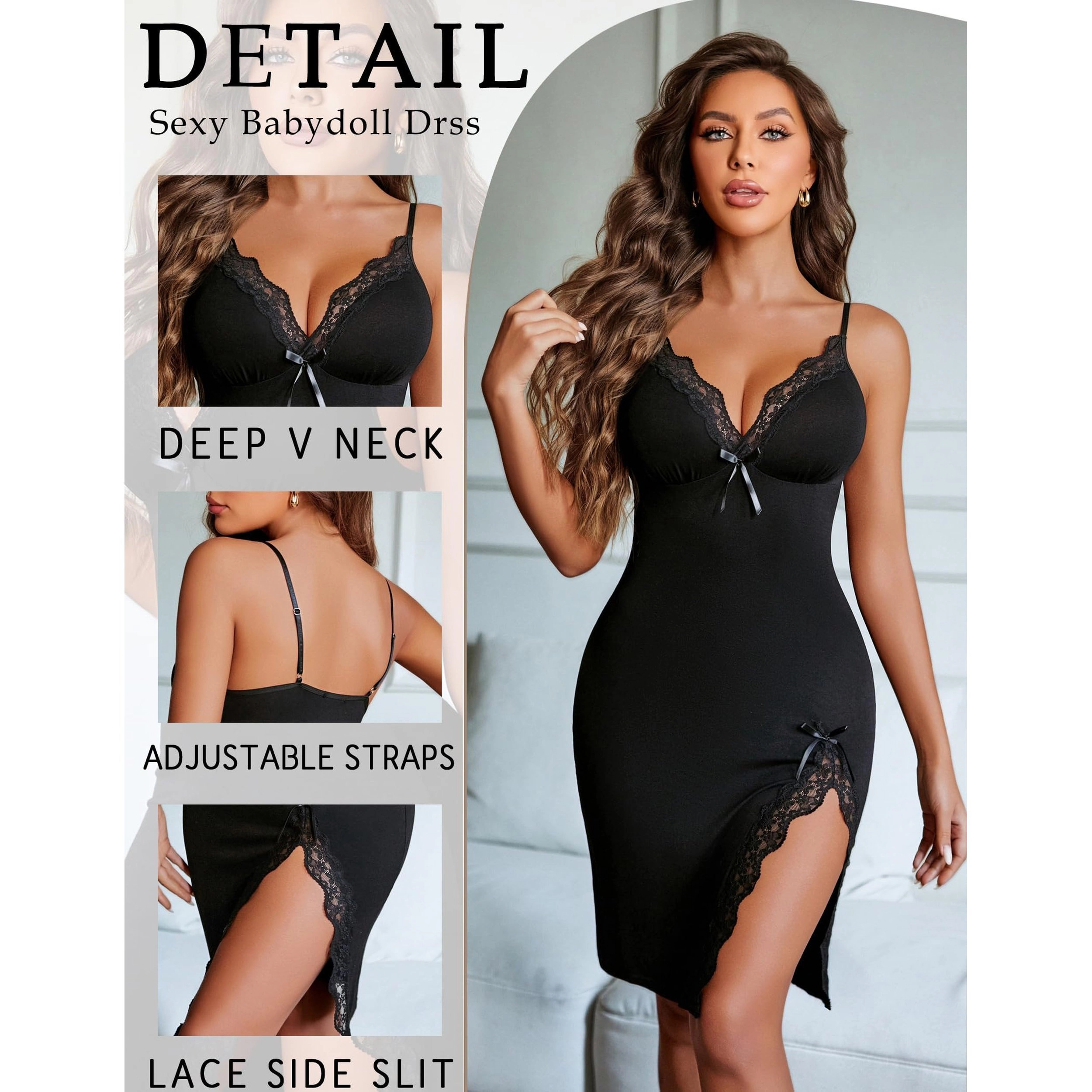 Avidlove Women's Lace Spaghetti Strap Slit Chemise