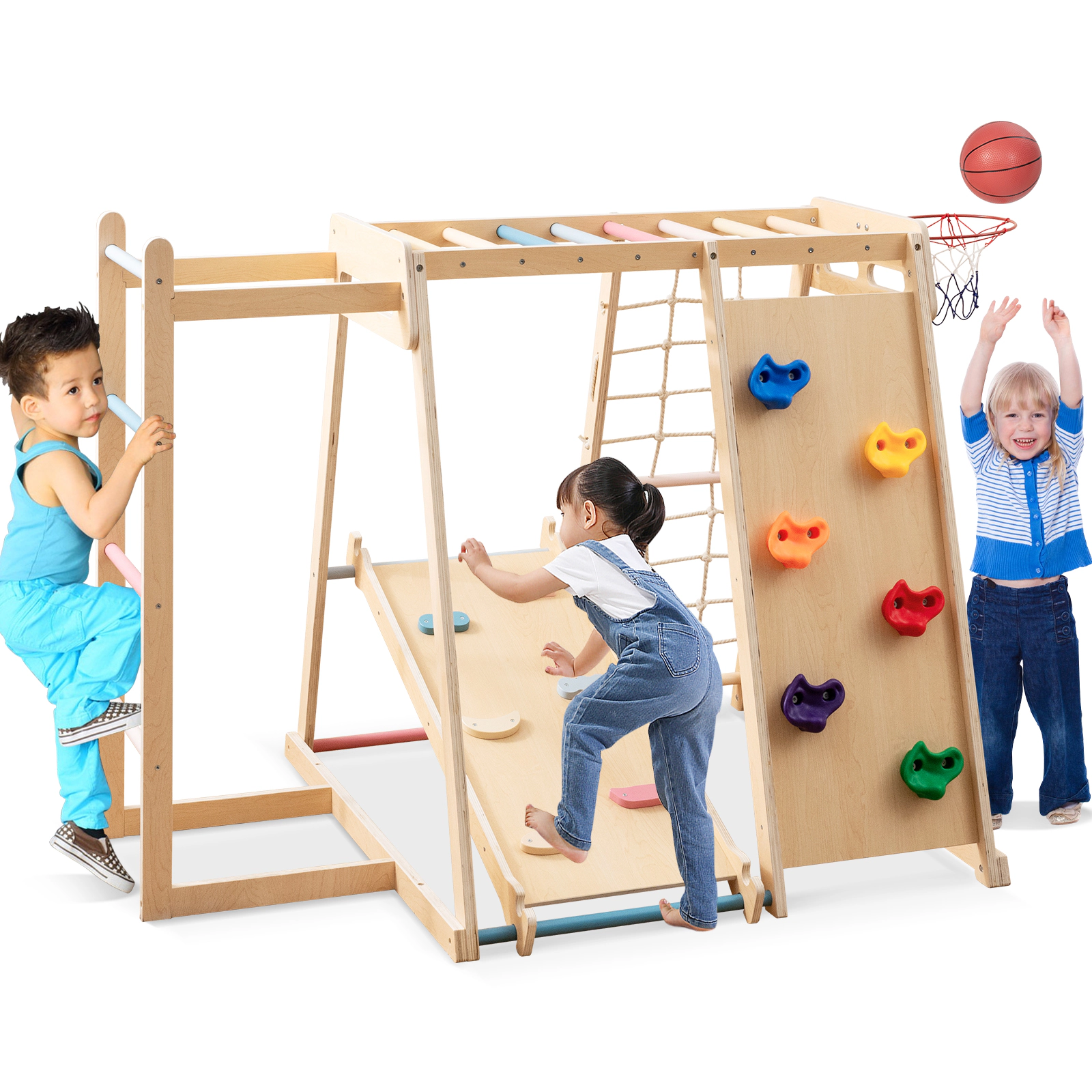 LJG Kids Indoor Playground 6-in-1 Jungle Gym for 3-14 Years Olds