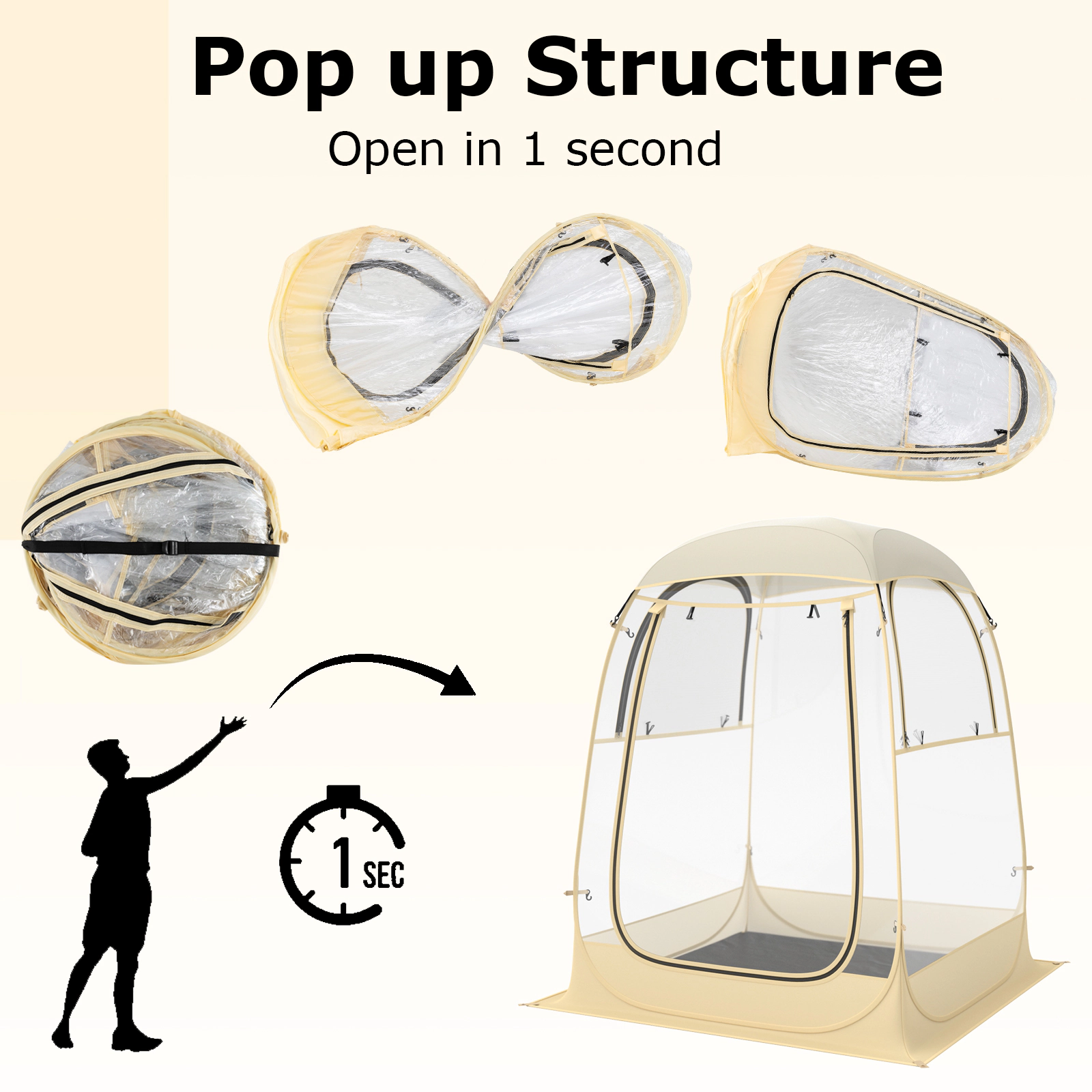 SUGIFT Transparent 4.2-ft Instant Pop-Up Sports Tent with Detachable Rainfly Floor Mat and Carrying Bag