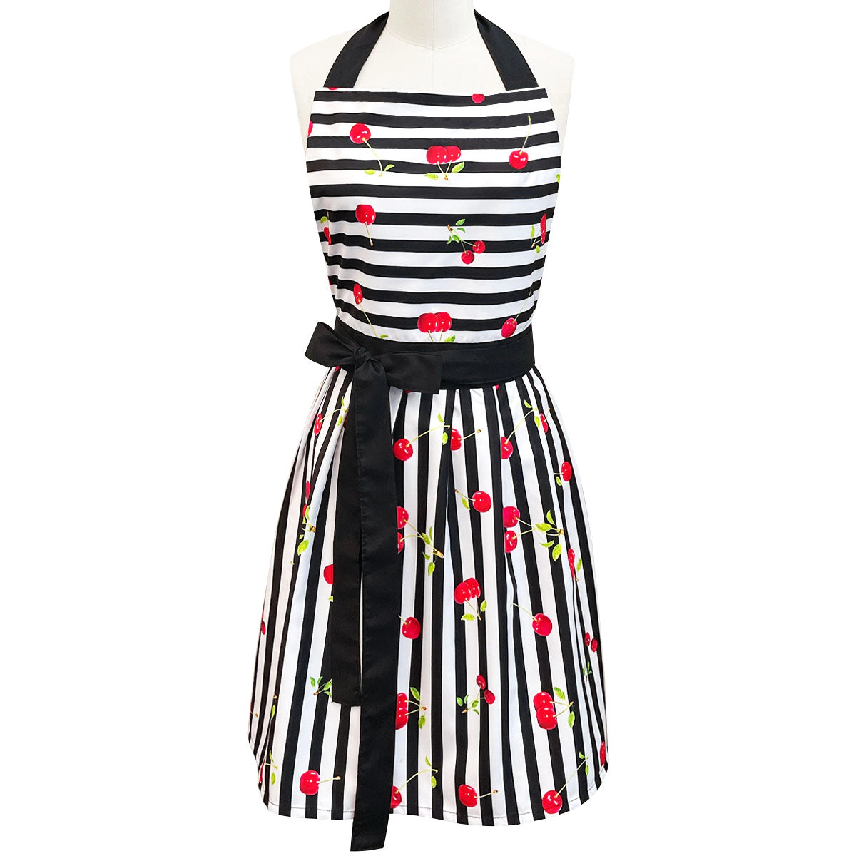Wrapables Women's Cherries and Stripes Flirty Apron, Mother's Day Gift