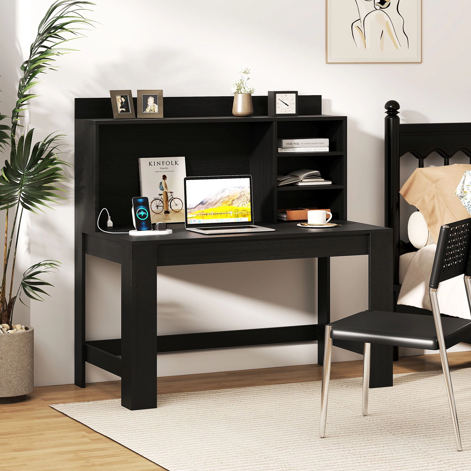 SlickBlue Computer Desk with Hutch, Shelves and Charging Station