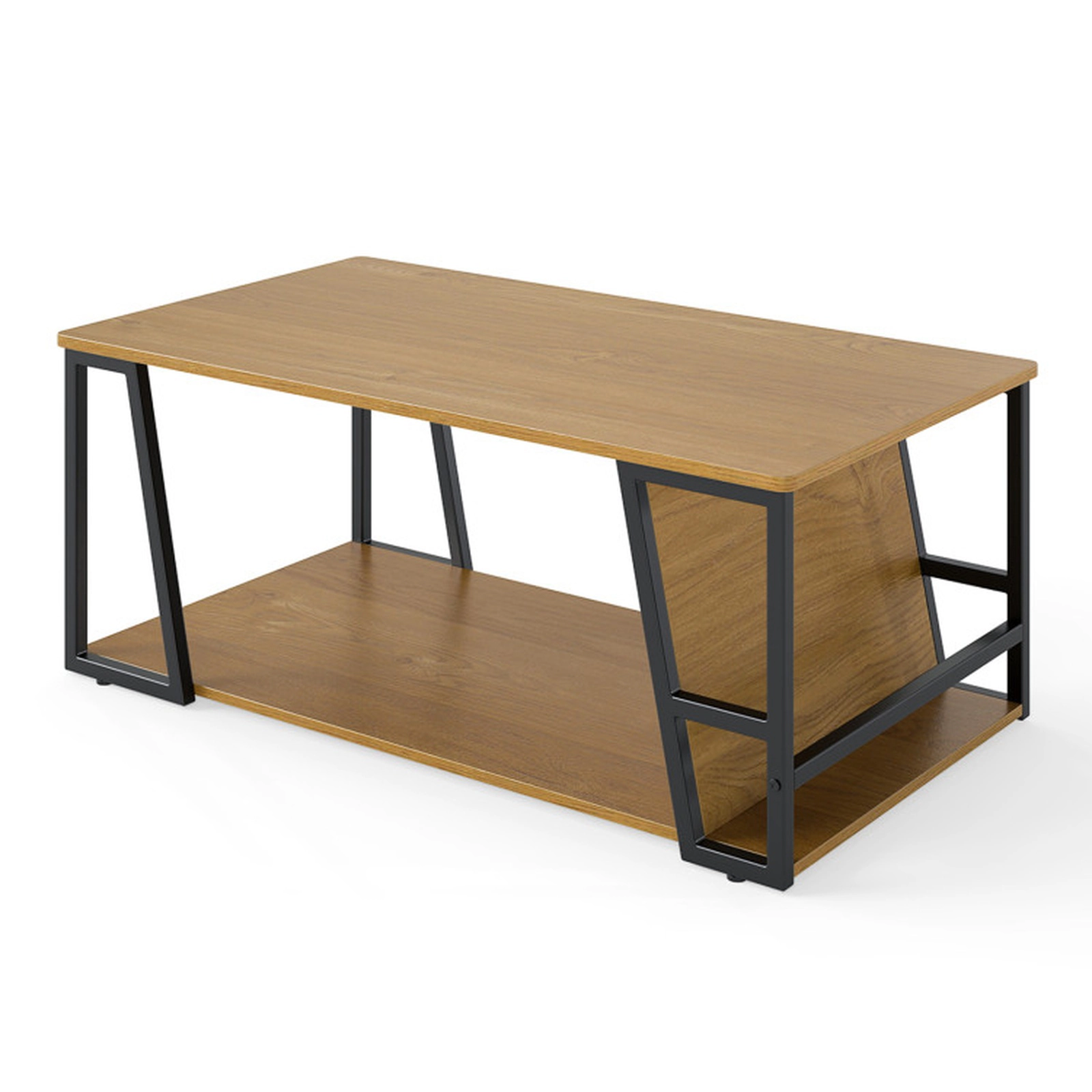 SUGIFT 2-Tier 176-lb Capacity Industrial Rectangle Coffee Table with Storage Shelf and Side Compartment