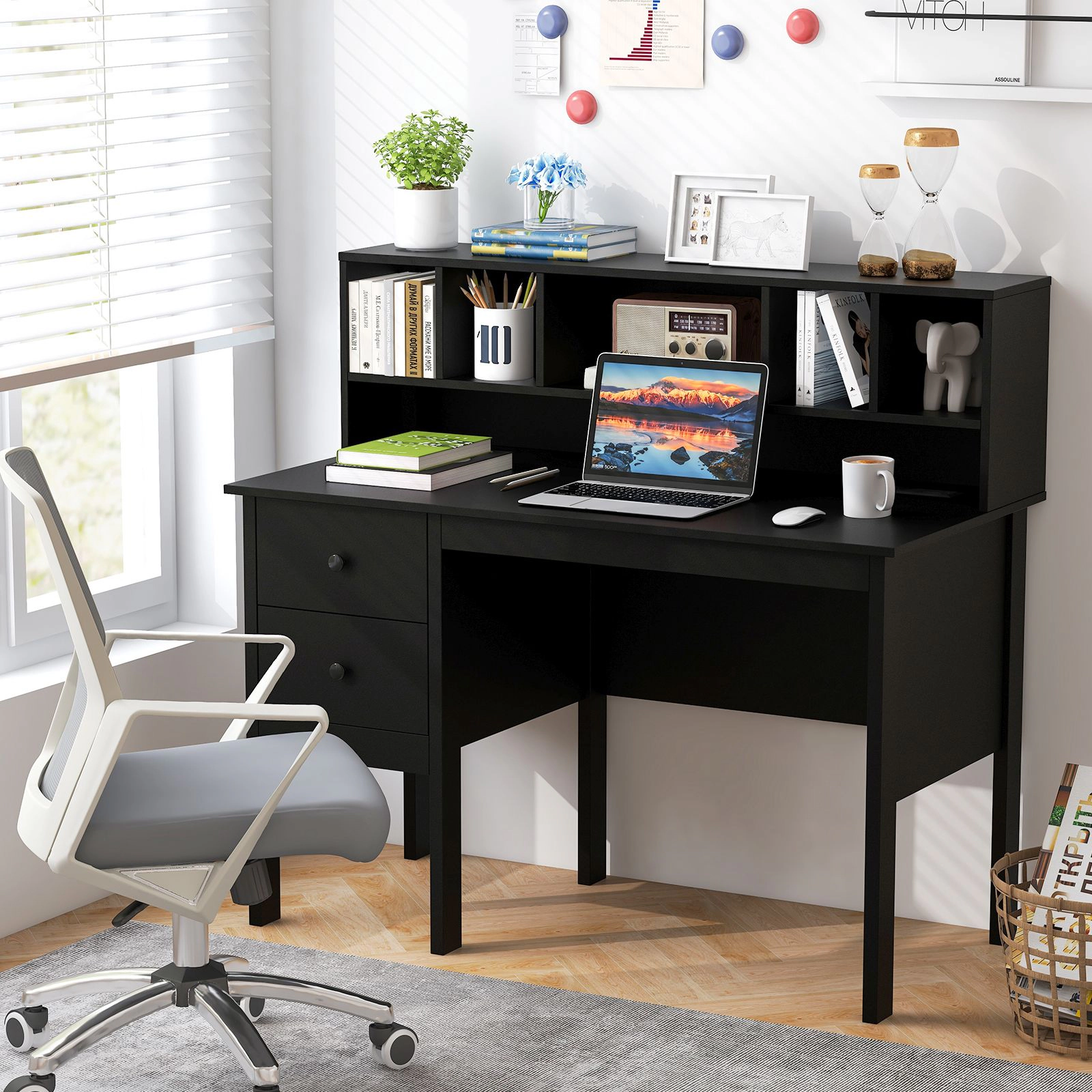 SlickBlue 48 Inch Computer Desk with Charging Station and Drawers
