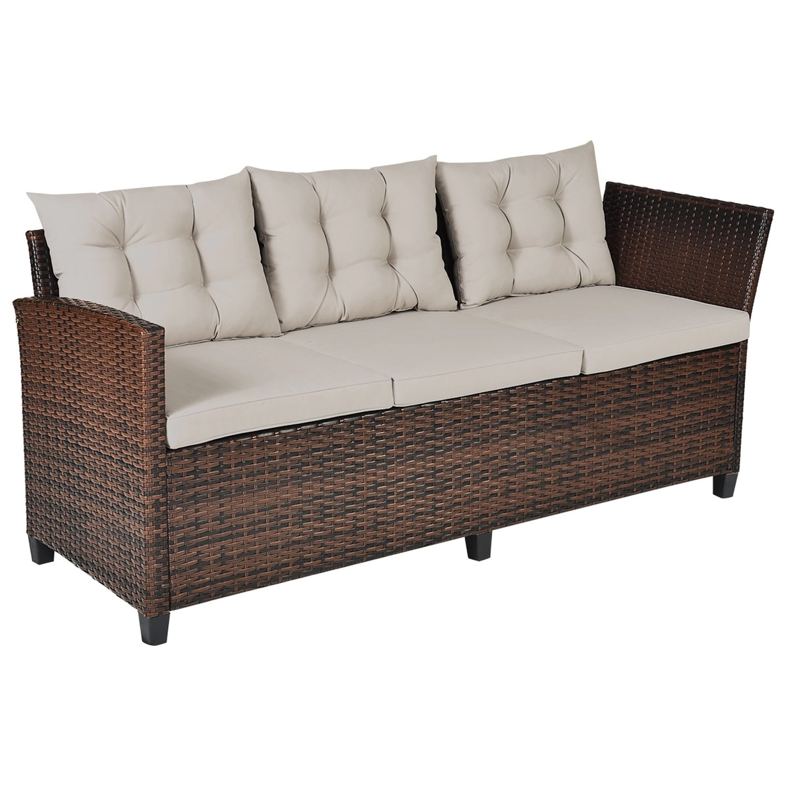 SUGIFT 51 in Dining Table 3-Piece Beige Hand-Woven Rattan Outdoor Sofa Set