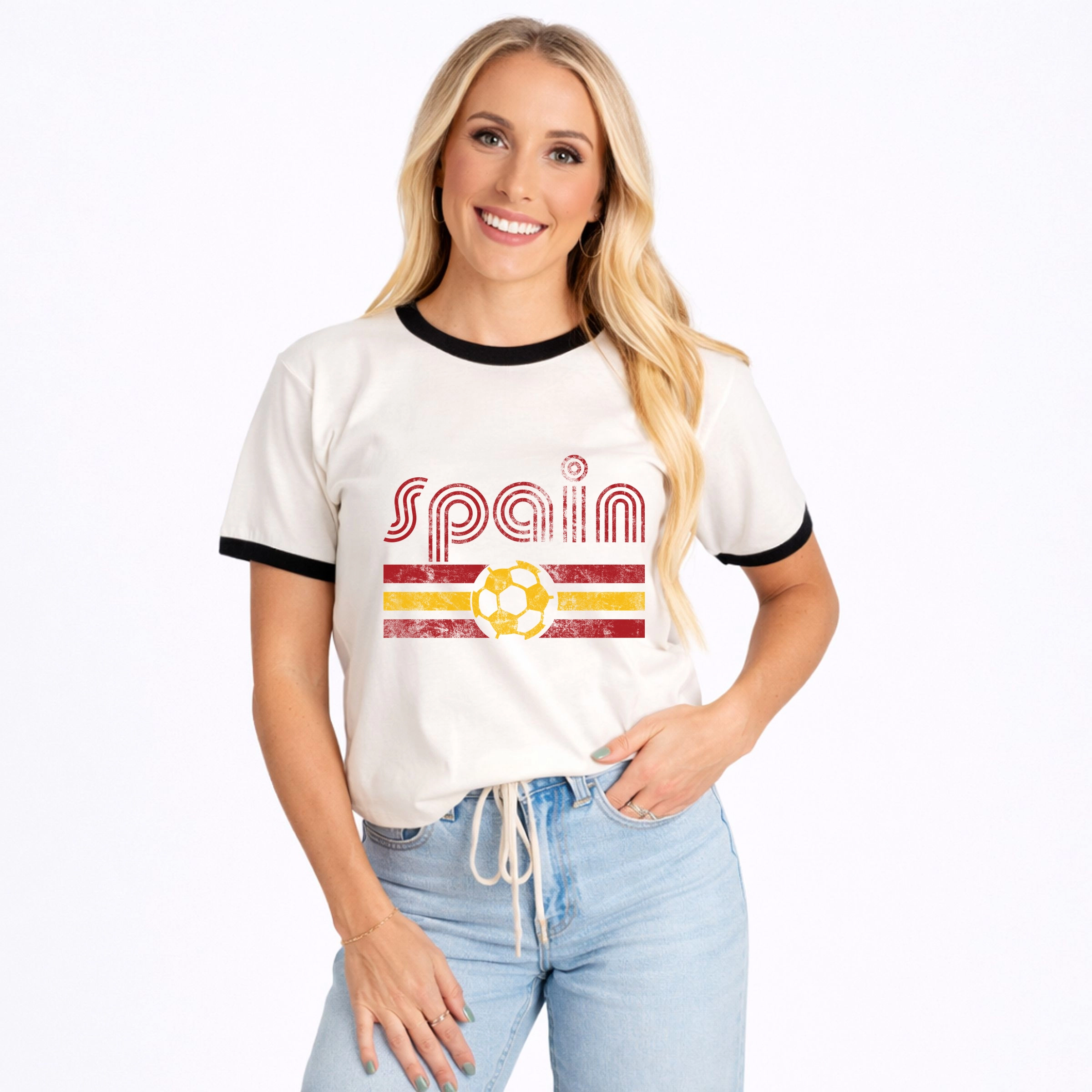 Simply Sage Market - Spain Soccer Flag Women's Ringer Graphic T-Shirt