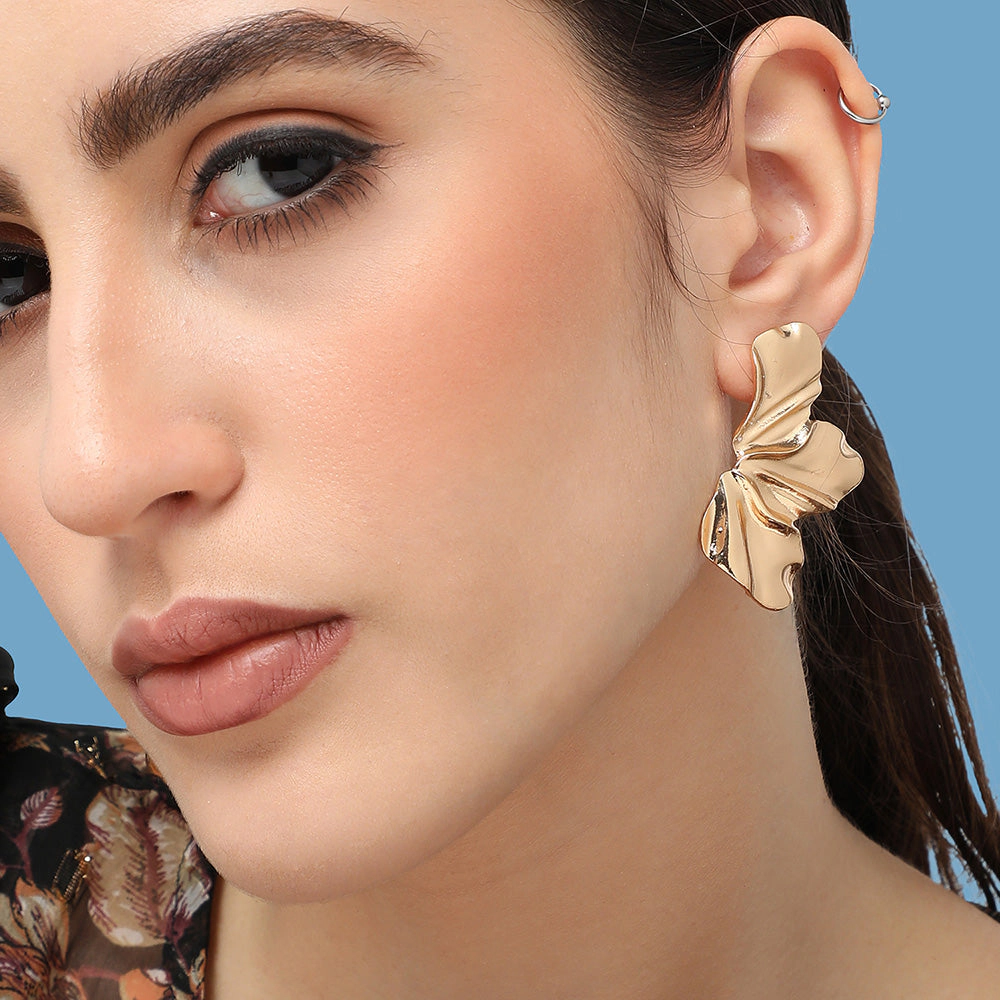 SOHI Women's Gold-Toned Floral Drop Stud Earrings