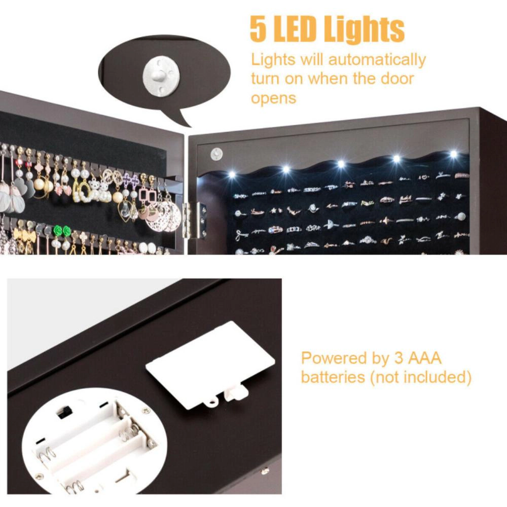 Hivvago 5 LEDs Jewelry Armoire Wall Mounted / Door Hanging Mirror