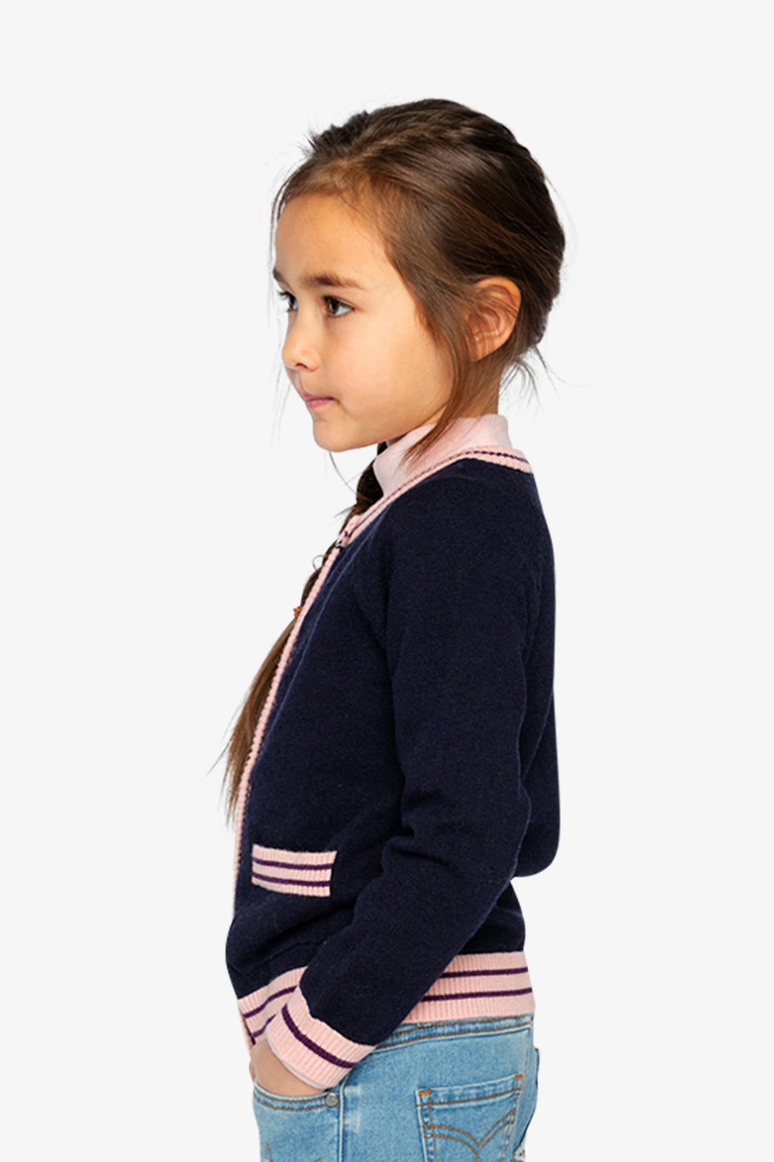 Deux par Girls Striped Trim Button-Front Knitted Cardigan