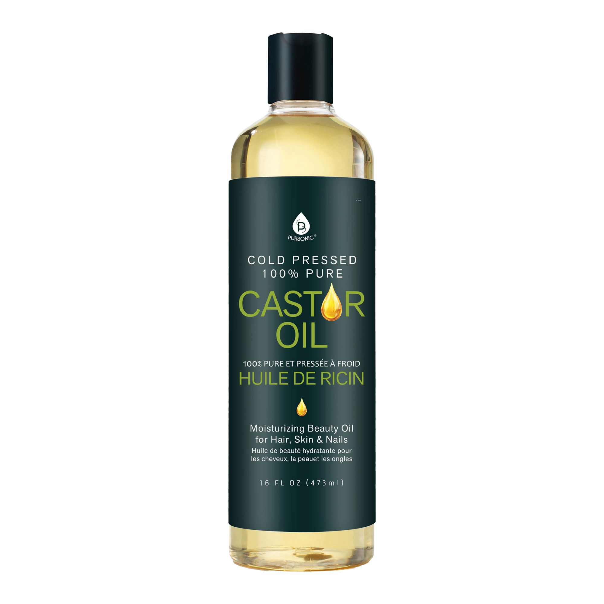 Pursonic Unisex 100% Pure Cold Pressed Castor Oil 16 Oz