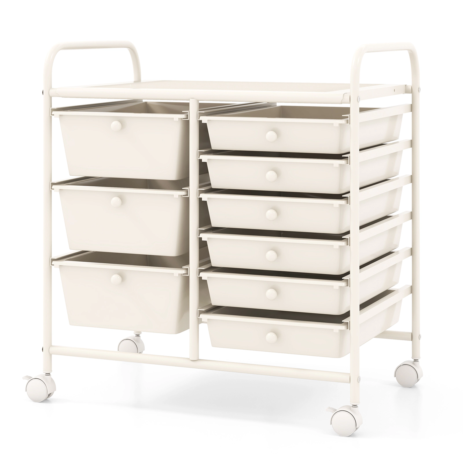 SUGIFT 9-Drawer Rolling Storage Cart with Metal Frame and PP Drawers 22-lb Tabletop Capacity White