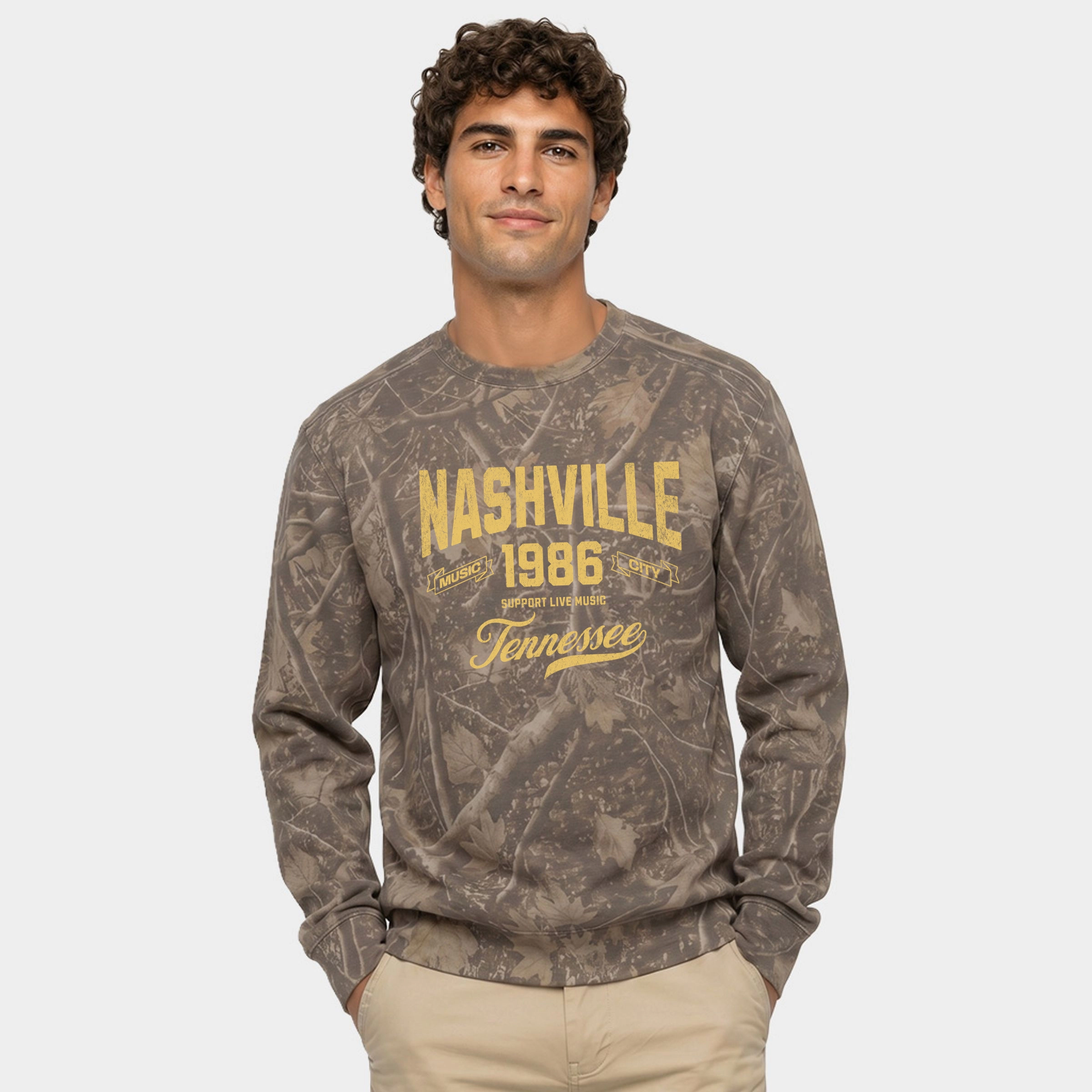 Simply Sage Market - Men's Camo Sweatshirt Nashville Tennessee Music City