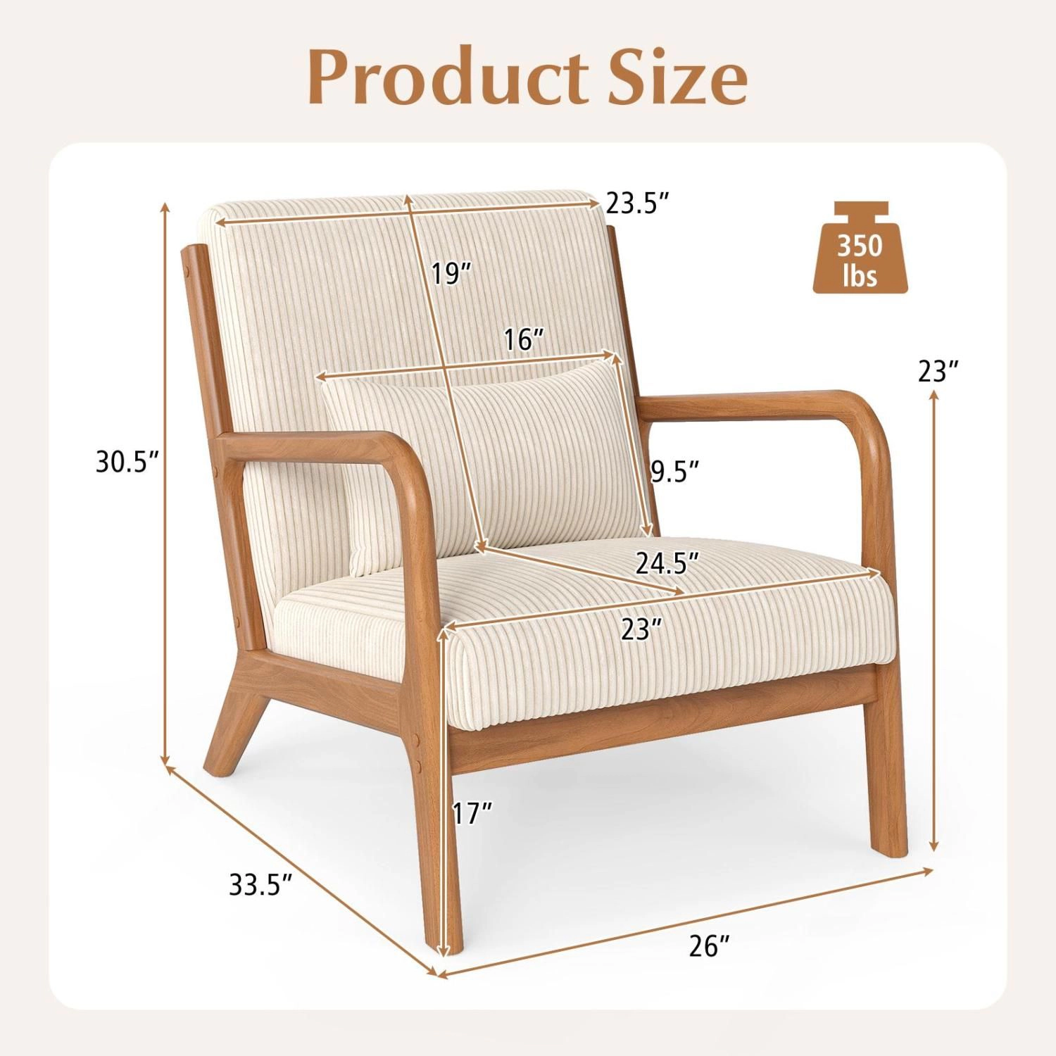 SlickBlue Unisex Upholstered Accent Armchair With Curved Arms