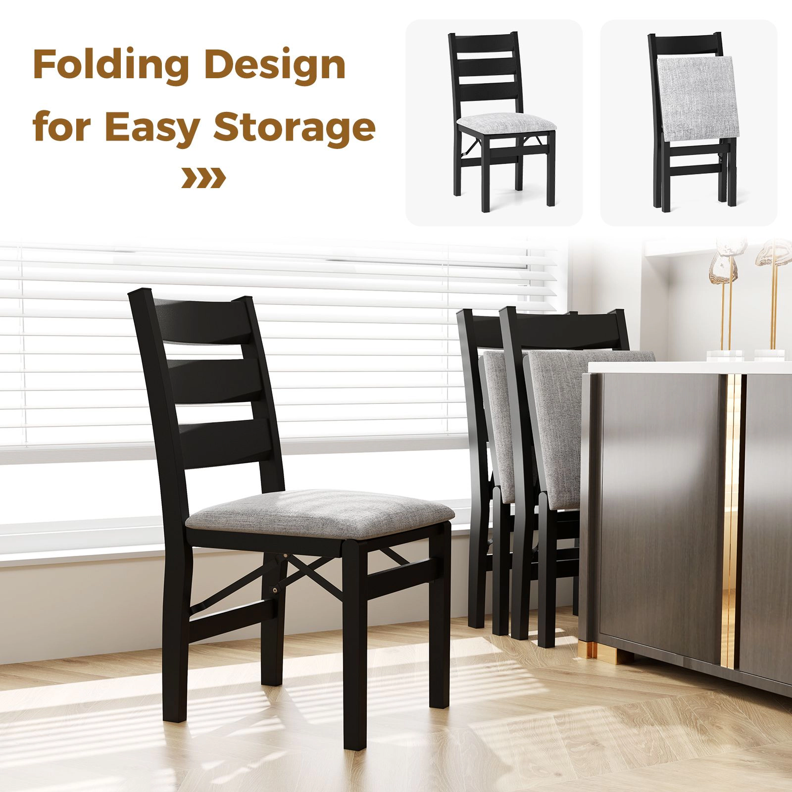 SlickBlue Upholstered Folding Dining Chairs, Padded Linen Seat