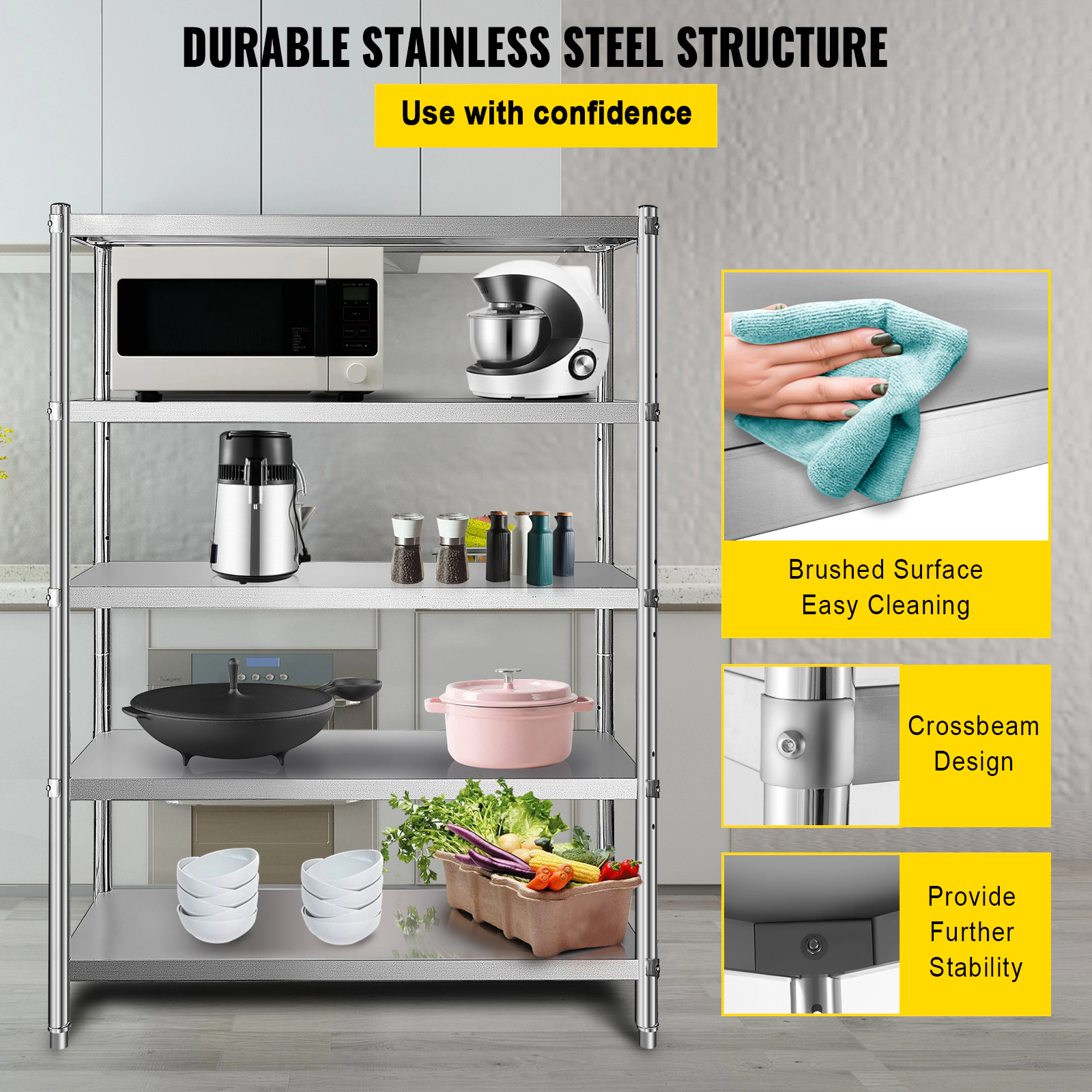Flynama 5 Tier 36.3 x 16.3 x 71.4 in Shelves 2000 LBS Adjustable Heavy Duty Utility Rack for Garage Warehouse Kitchen