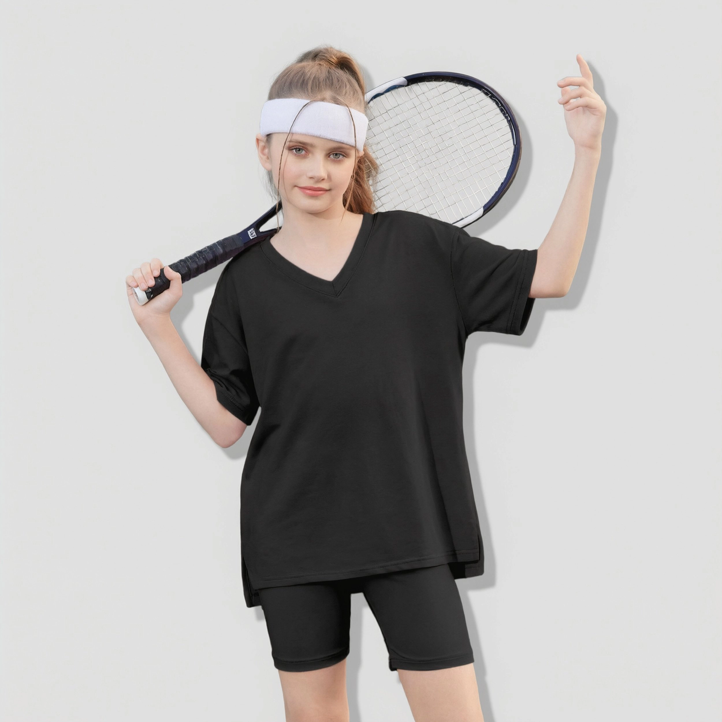 Arshiner Girls Piece Summer Sets Oversized V Neck Shirts Tops Biker Shorts Set Workout Tracksuit