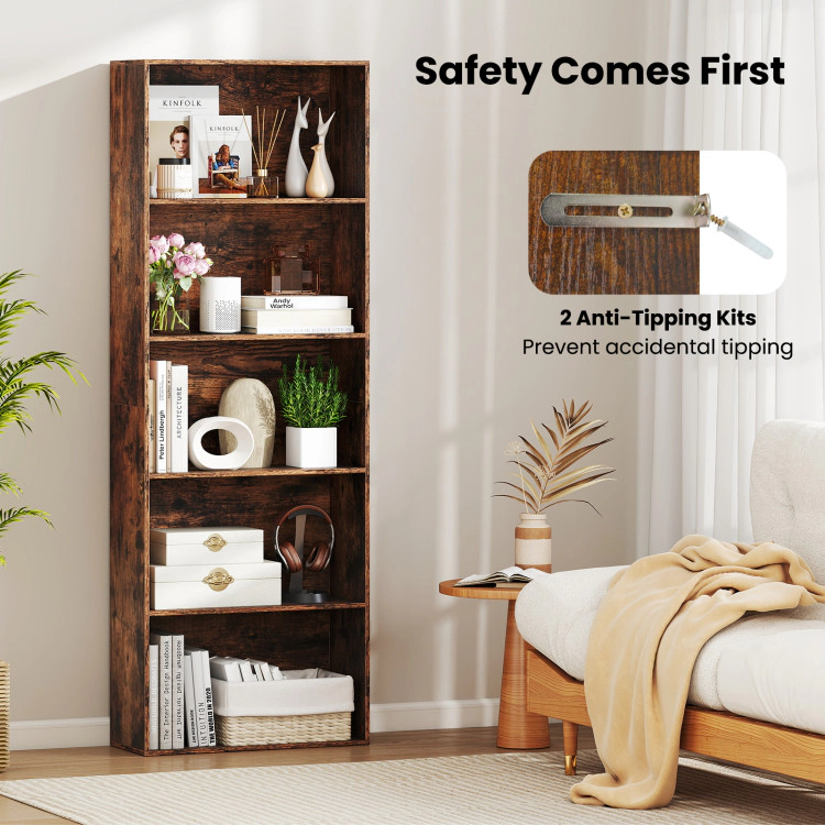 Hivvago 5-Tier Bookshelf Open Bookcase Freestanding Display Shelf Storage Organizer