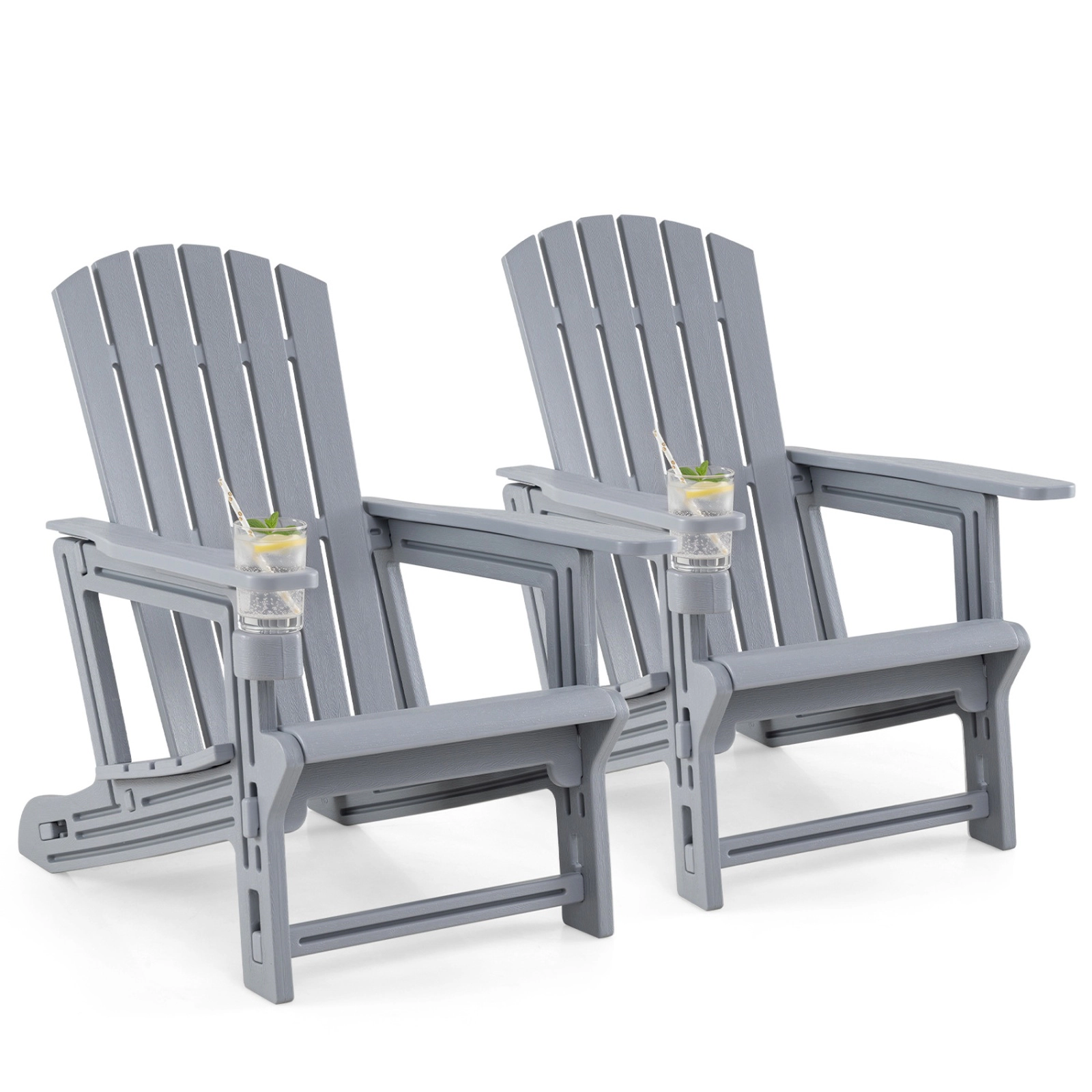 SUGIFT Set of 2 HDPE Adirondack Chairs with Cup Holder 330-lb Capacity 13-in Seat Height Blue Black Gray