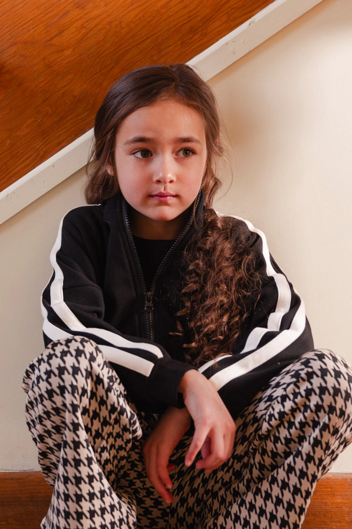 Deux par Girls Sequin Heart Striped Zip-Up Milano Jacket