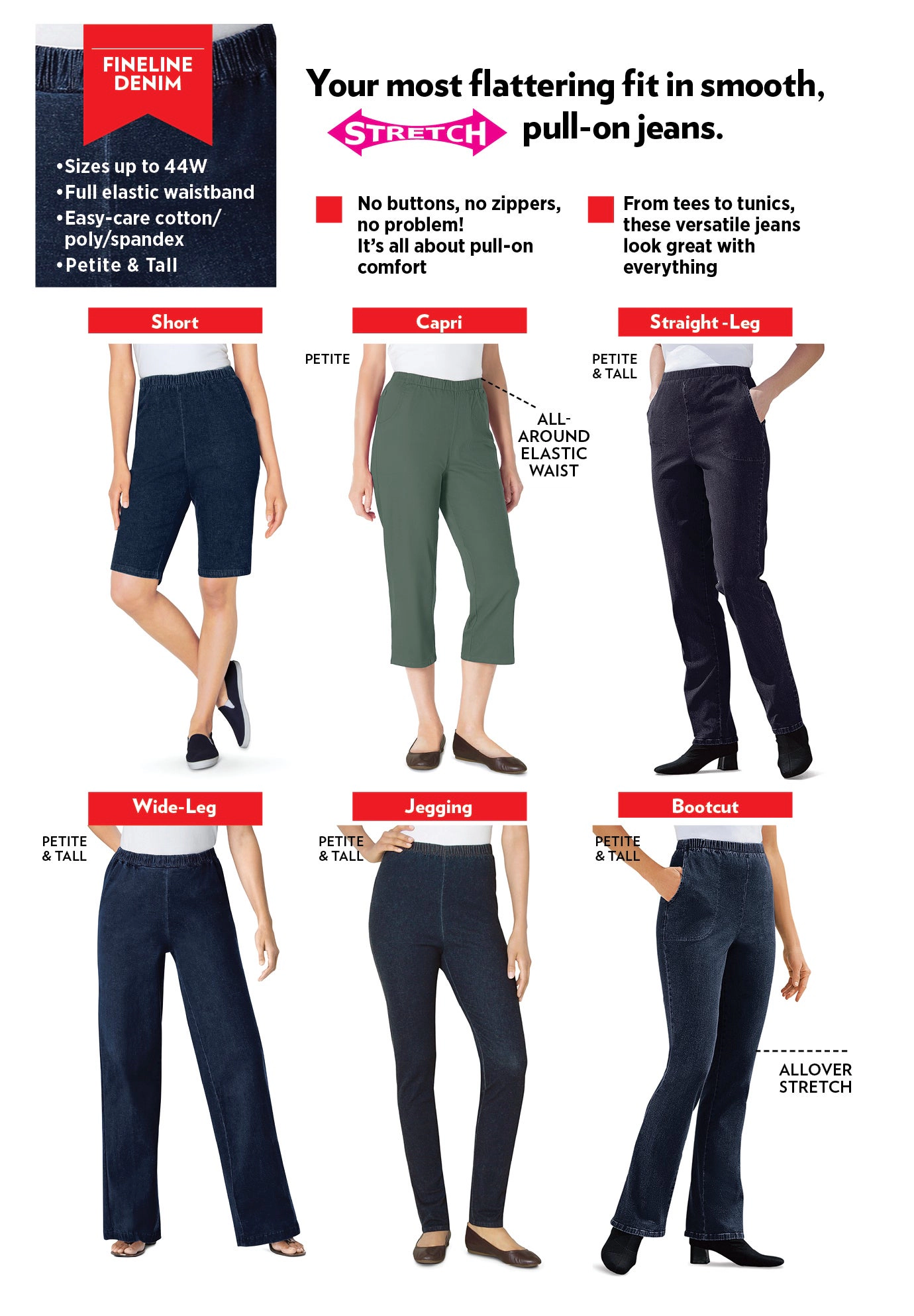 Woman Within Plus Fineline Stretch Denim Wide-Leg Pull-On Jeans