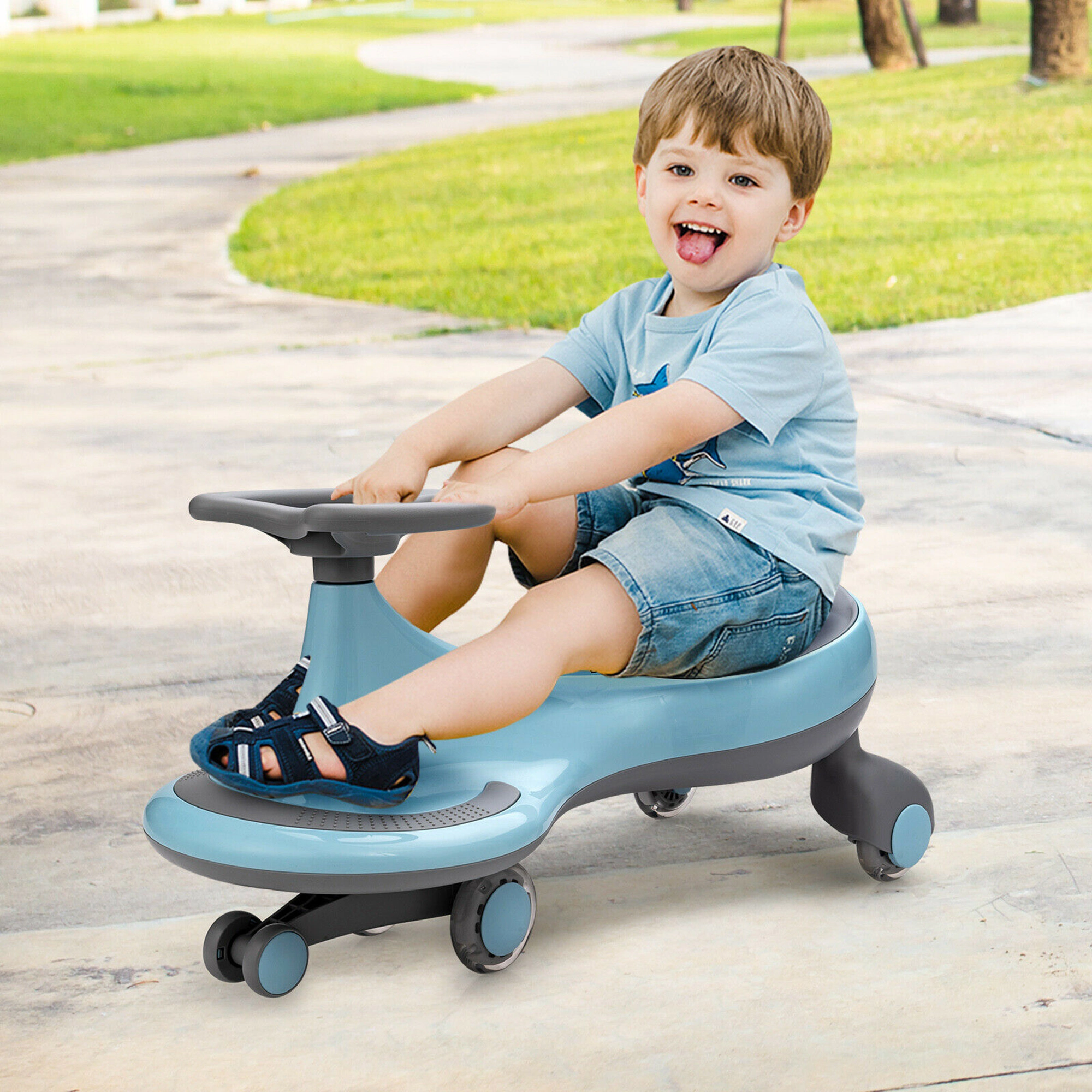 Costway Wiggle Car Ride-on Toy w/ Flashing Wheels for Toddlers & Kids Blue