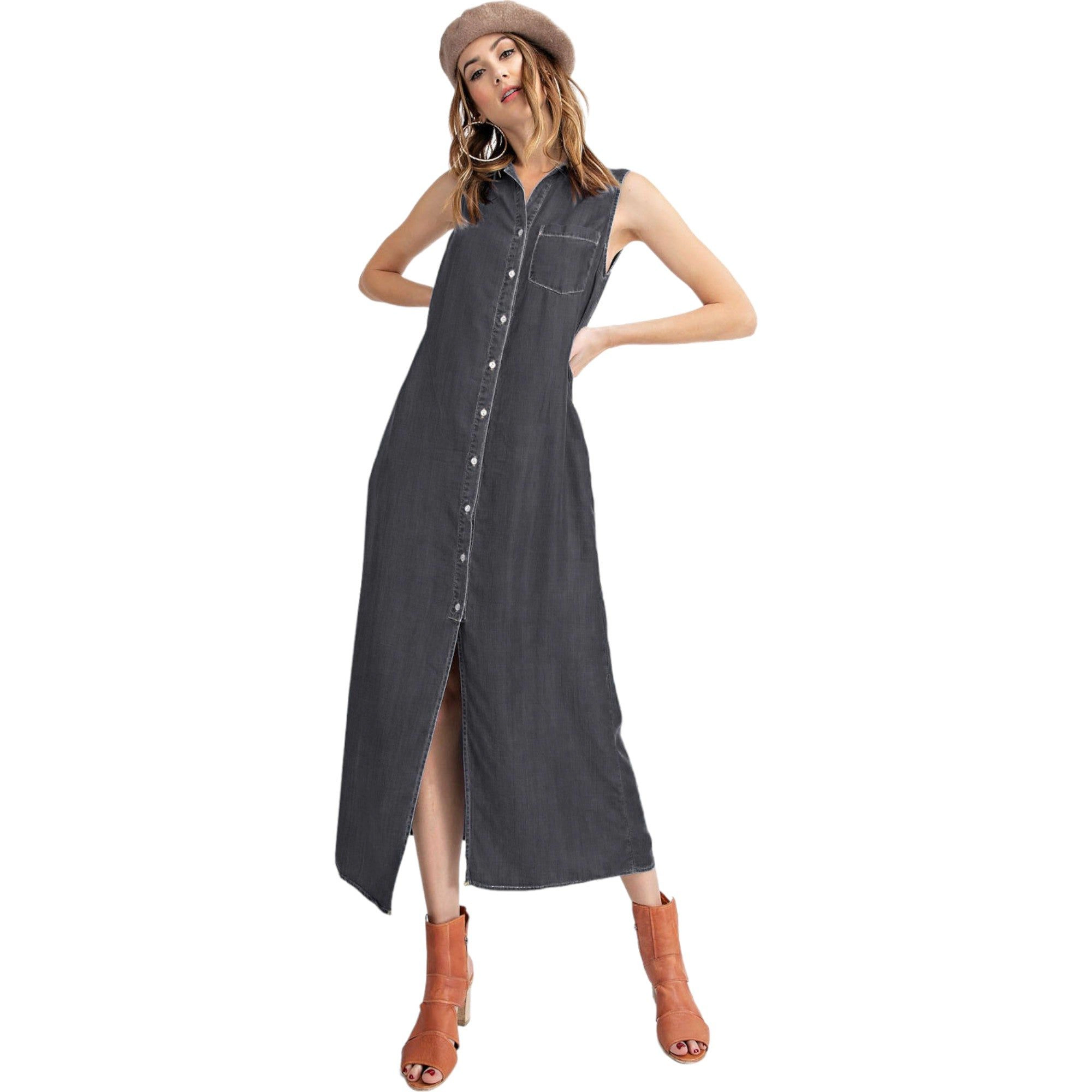 Anna-Kaci Women's Classic Button Down Collar Denim Shirt Dress