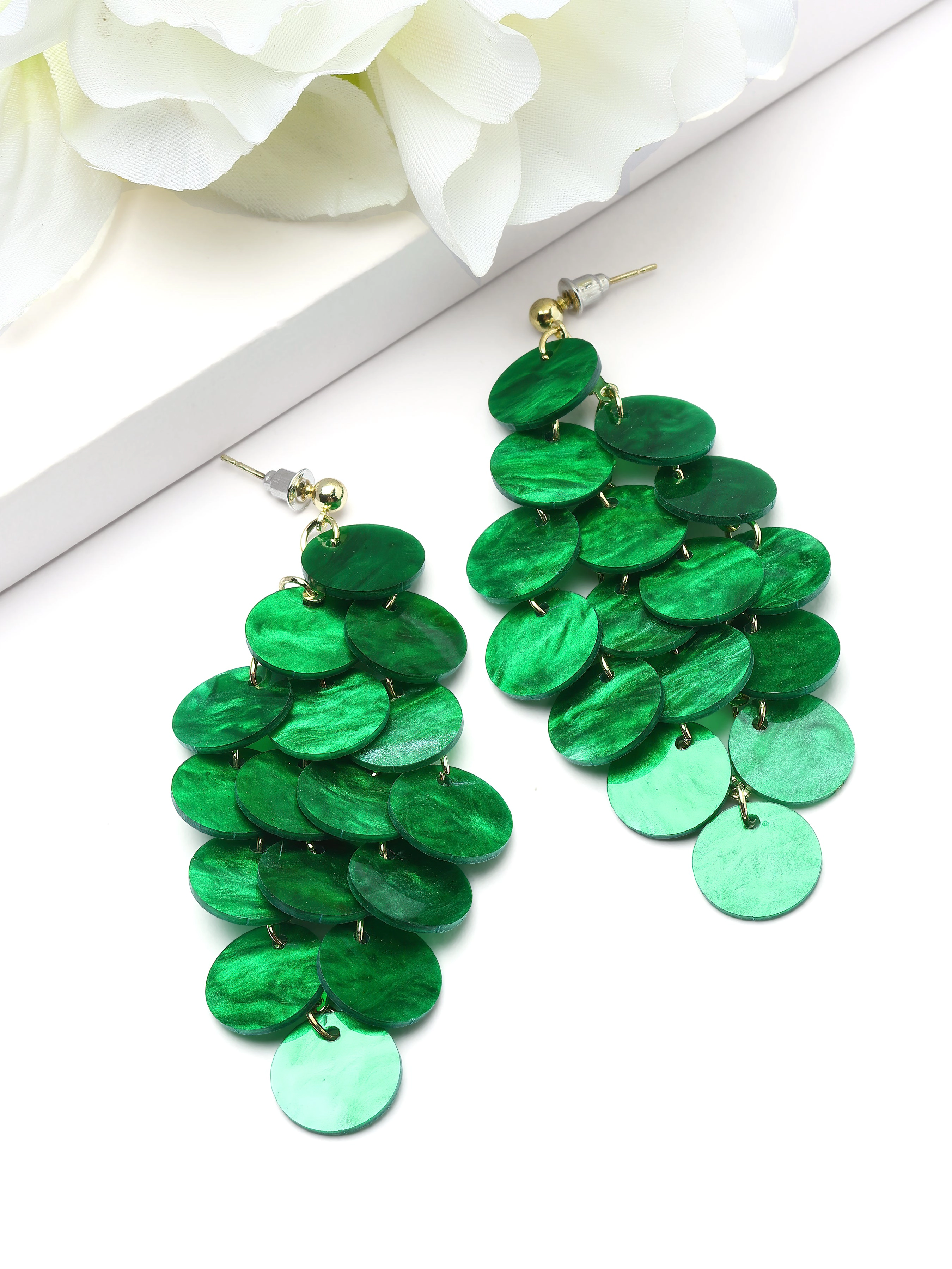 AGP PARIS Womens Natural Shell Disc Cascade Drop Earrings